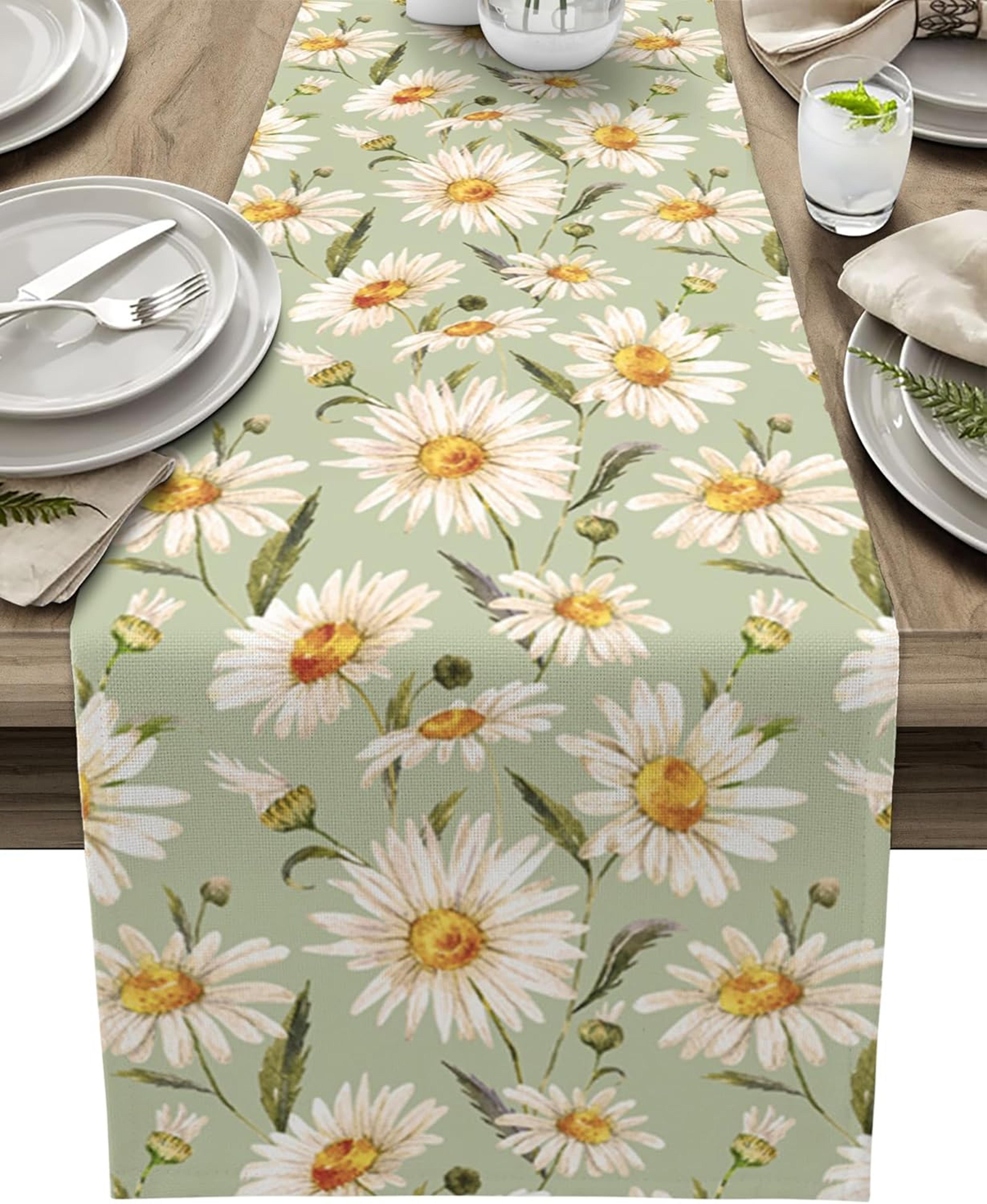 spring daisy floral linen table runner holiday table decor & farmhouse dining decor