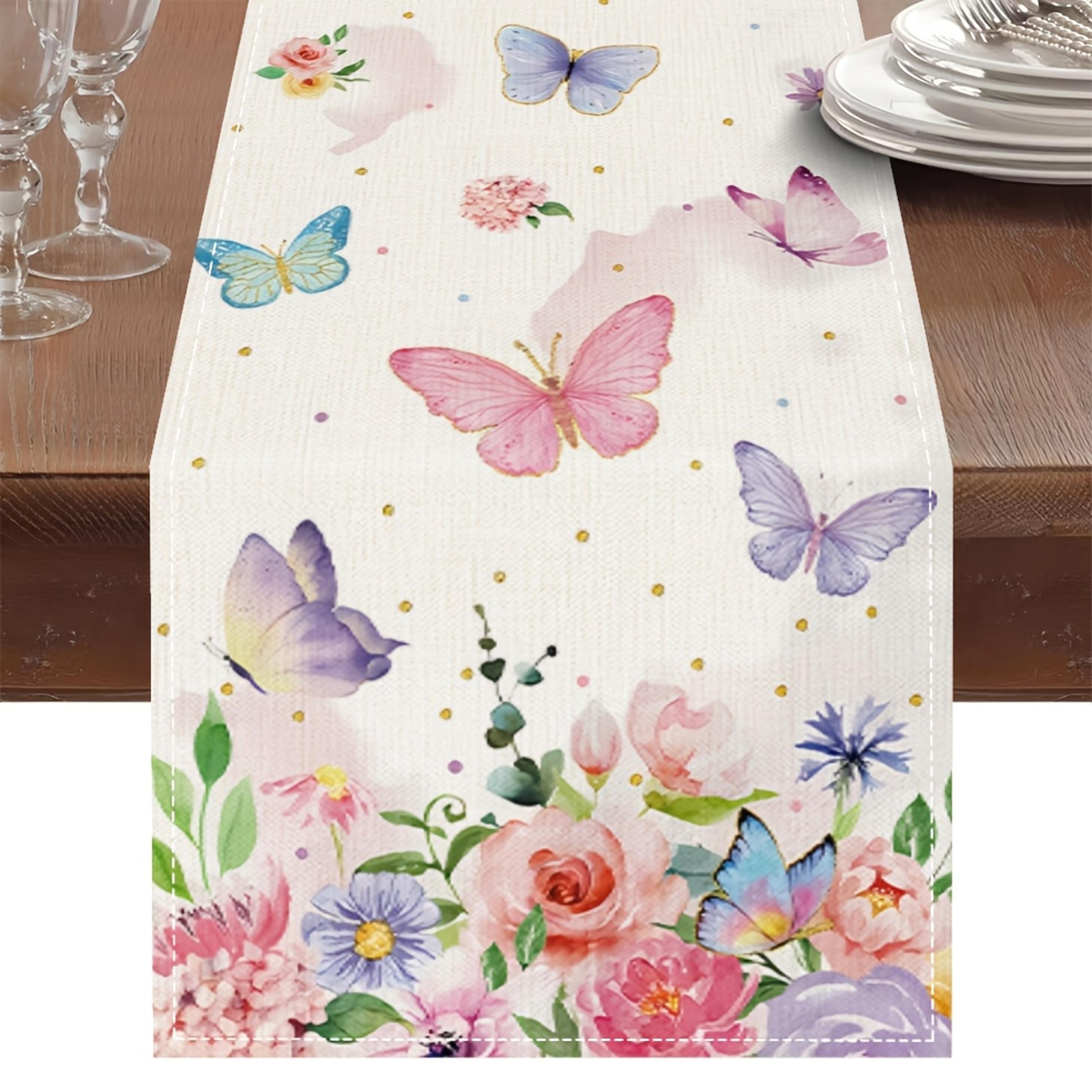 elegant spring watercolor butterfly table runner for dining & home decor