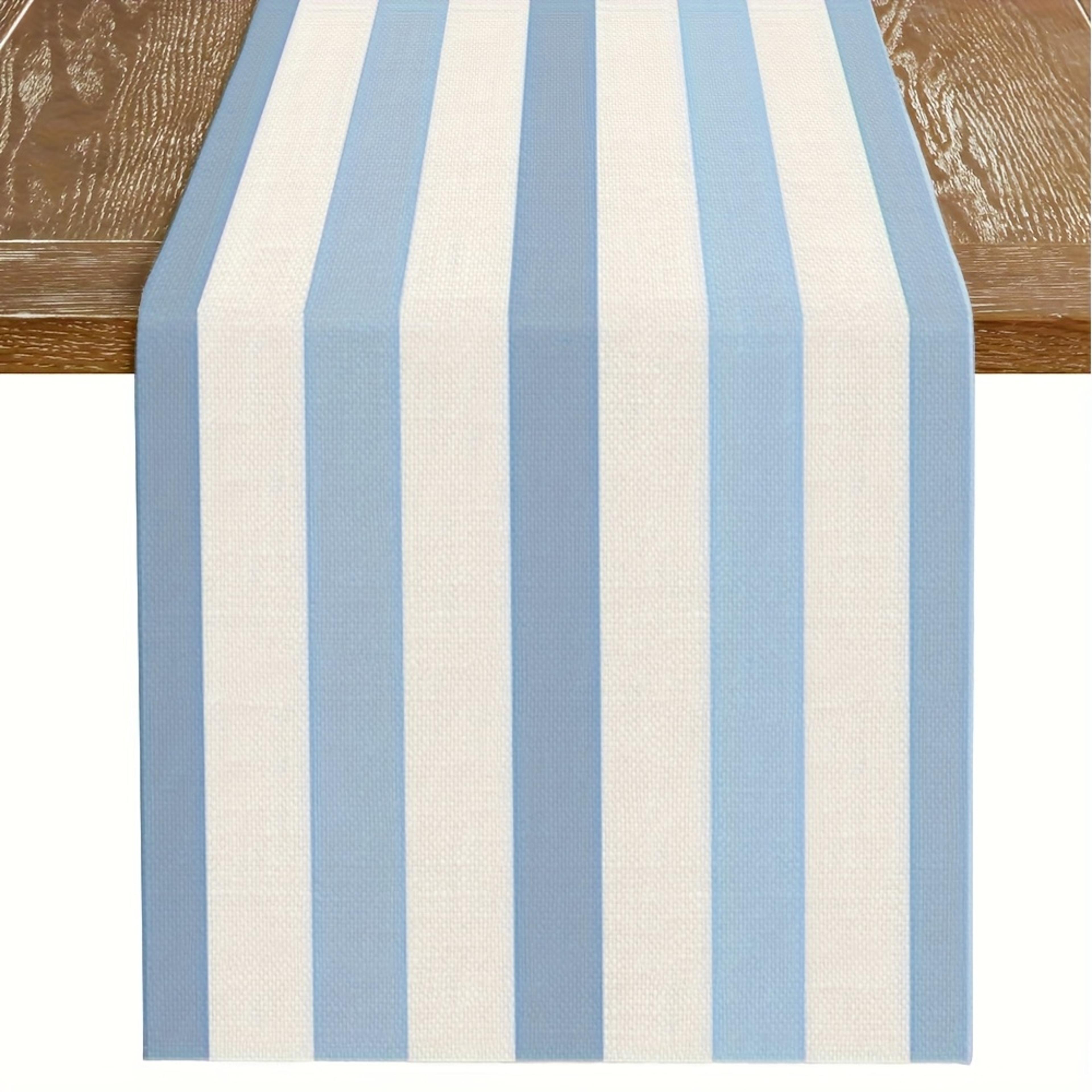 elegant minimalist light blue striped table runner for dining & kitchen decor