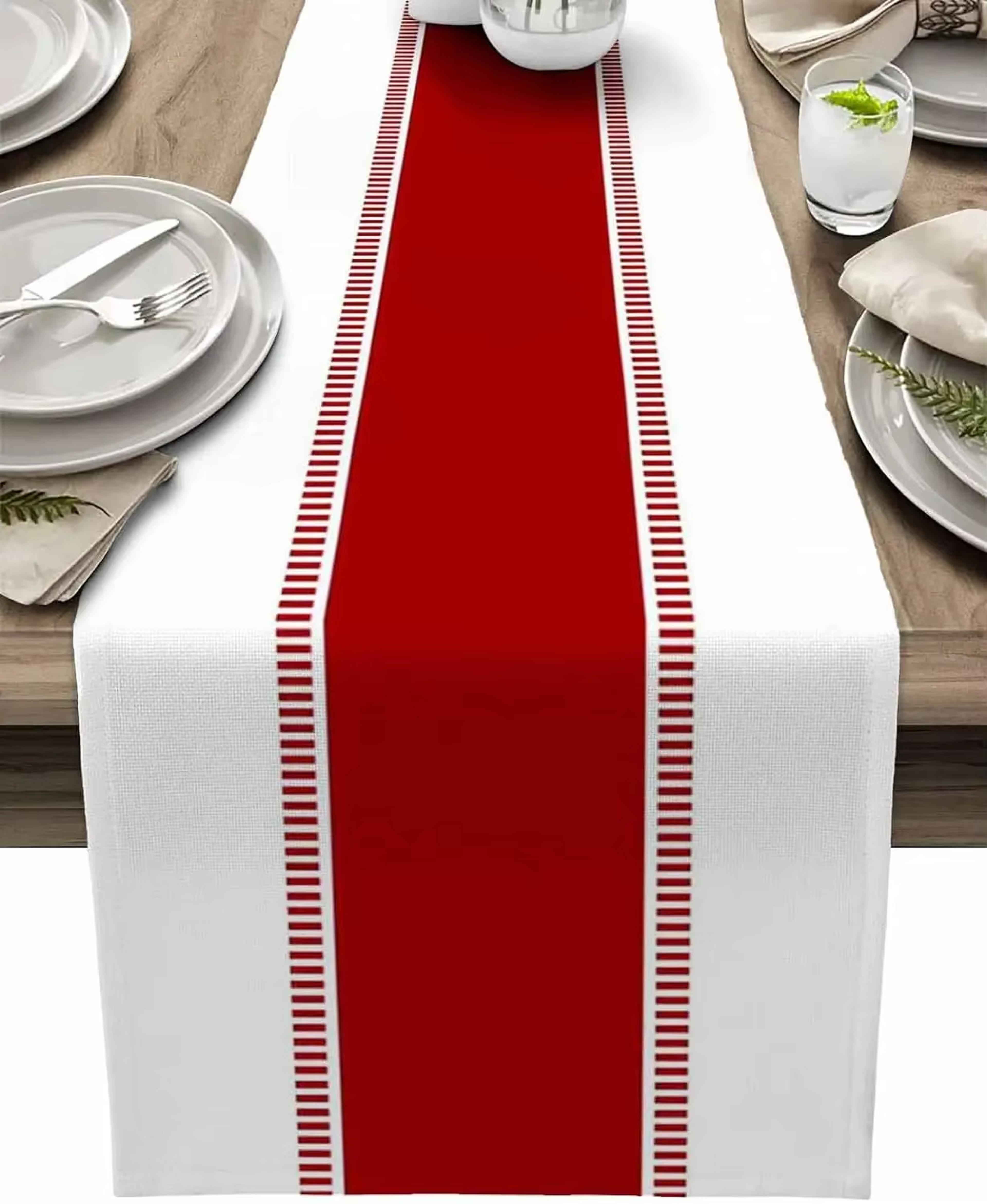 navy blue striped linen table runner farmhouse dining table decor