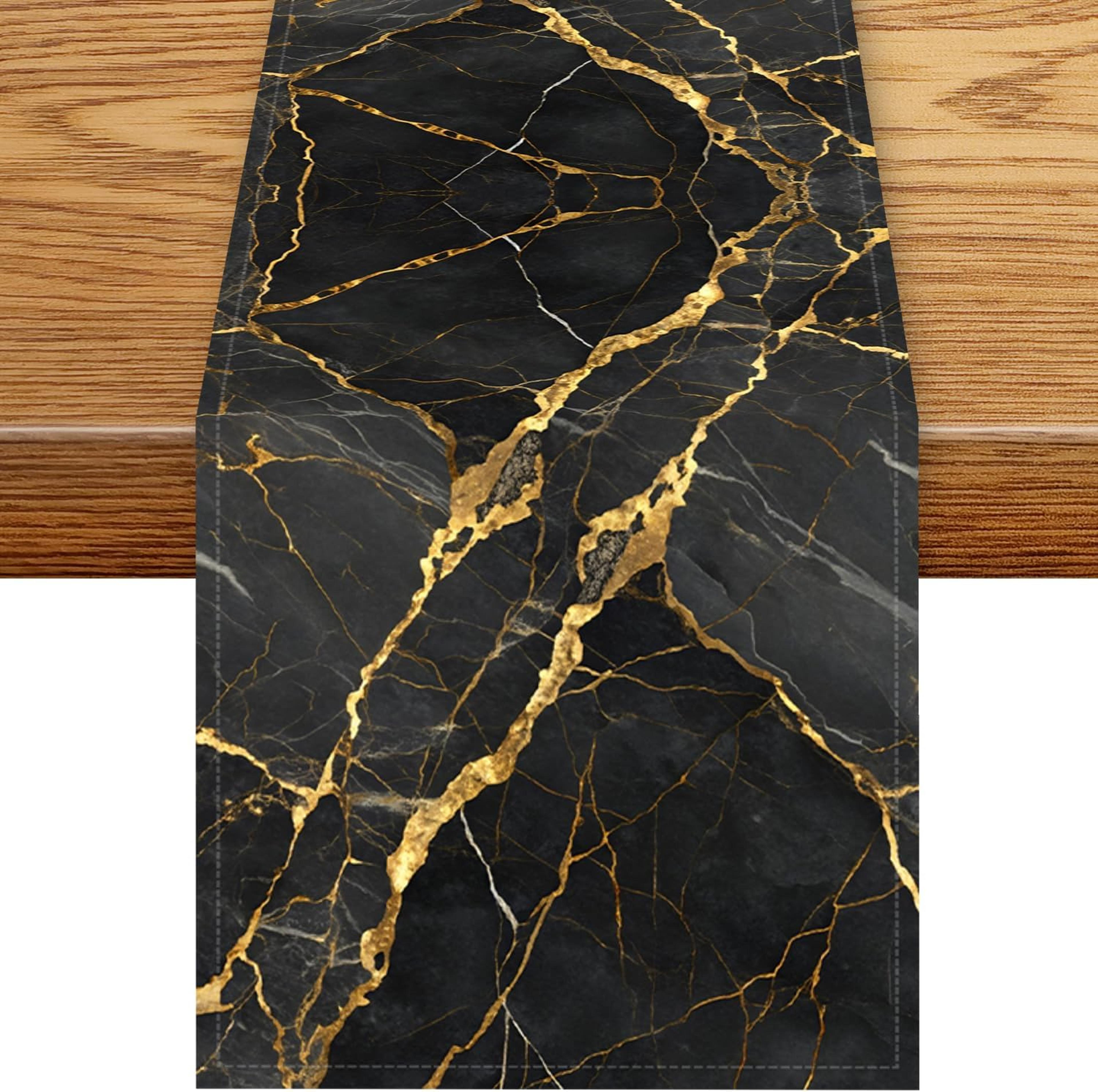 elegant black gold marble linen table runner reusable dining & holiday decor