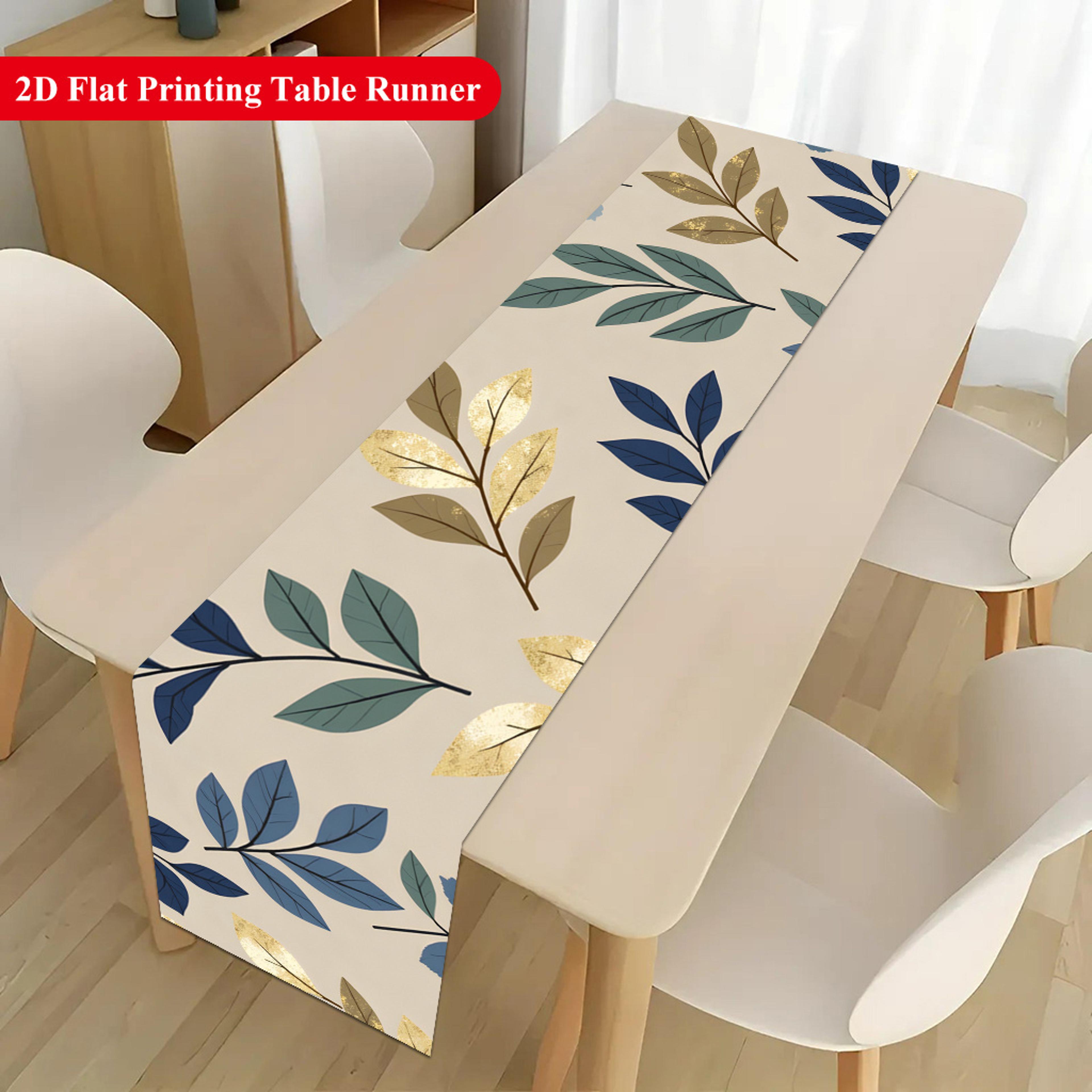elegant gold & blue leaf decorative dining table runner premium polyester for wedding & home