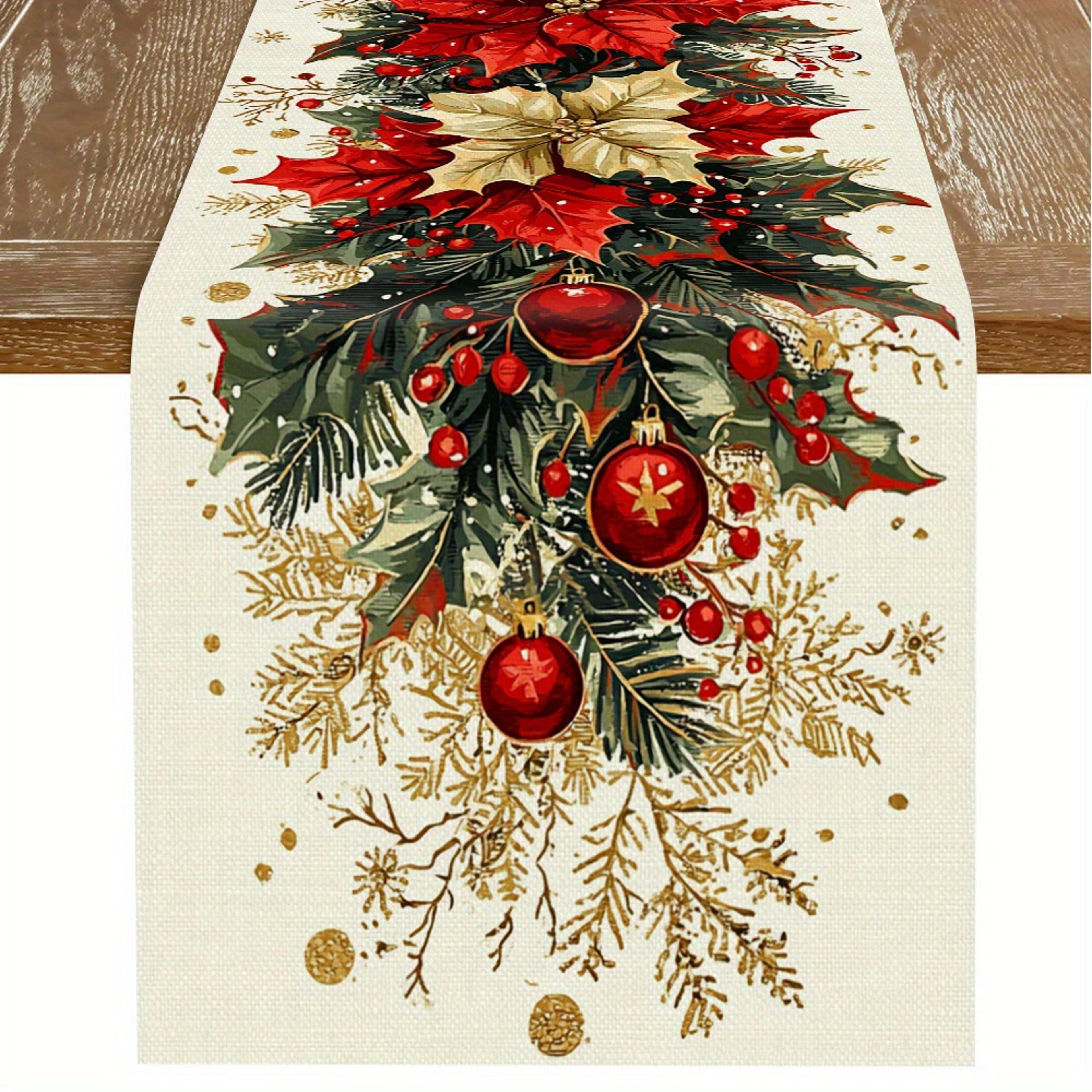 festive poinsettia christmas table runner linen holiday table decor