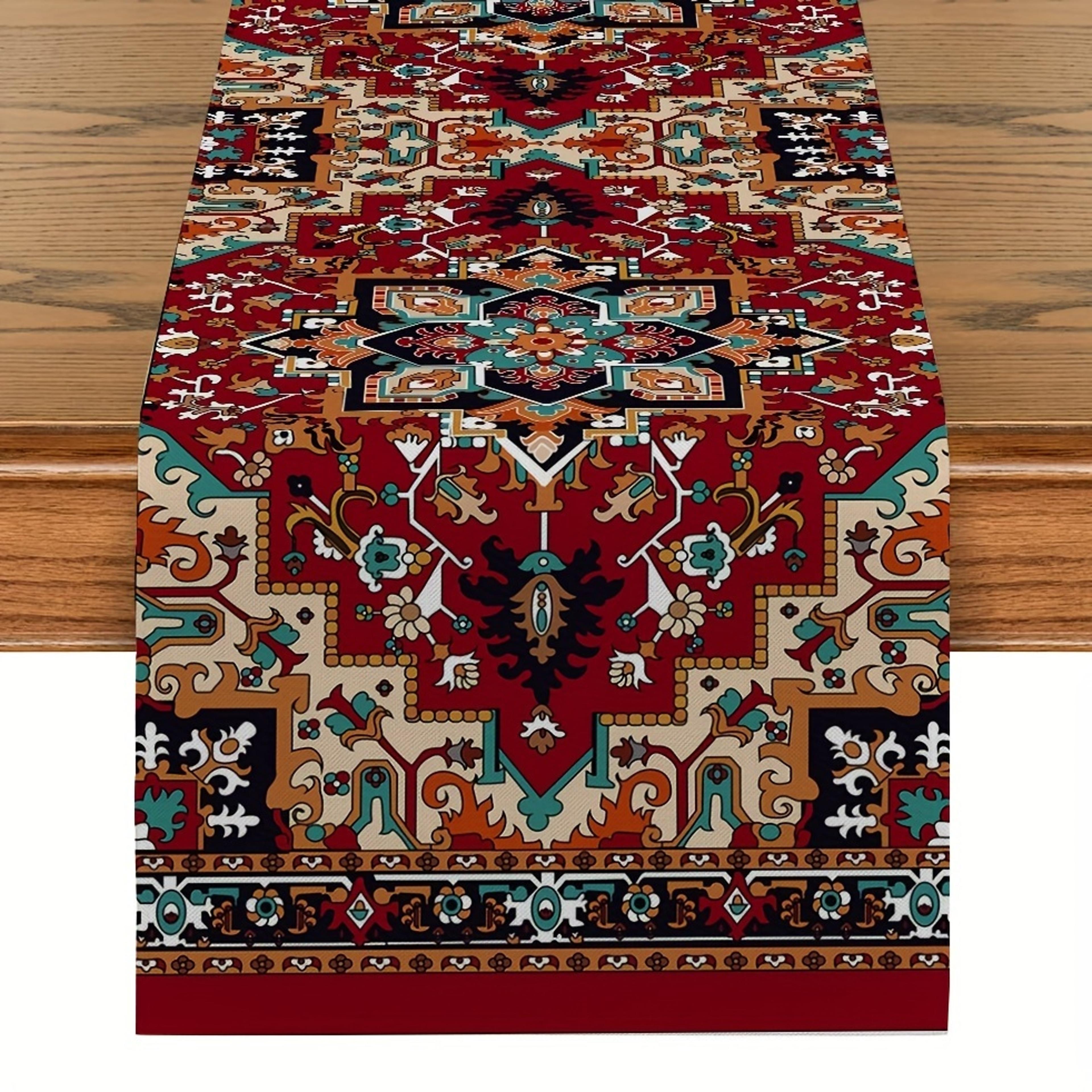 rustic persian farmhouse linen table runner for dining & holiday decor