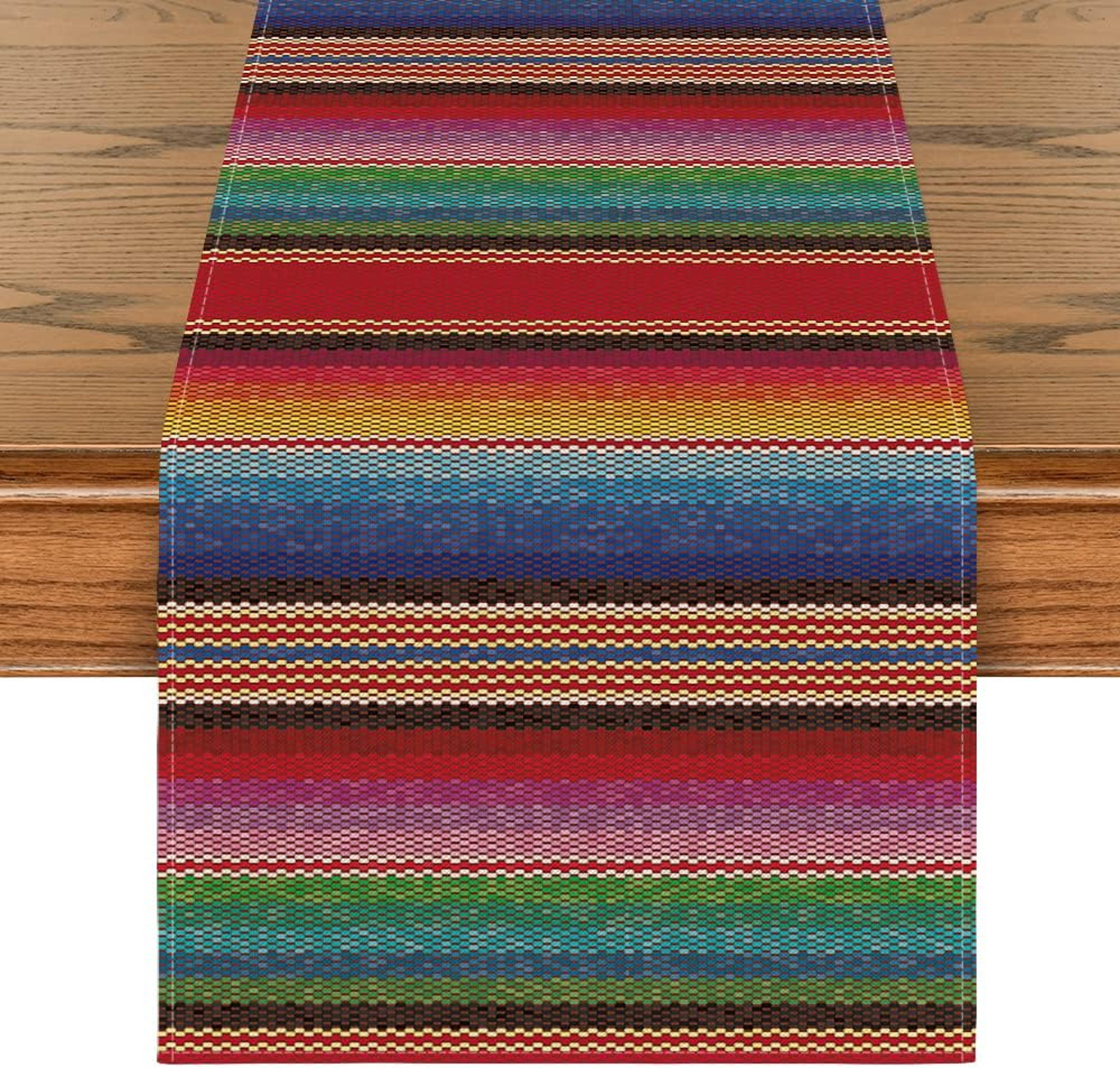 mexican fiesta serape table runner colorful stripes linen party decor & table runner for dia de los muertos