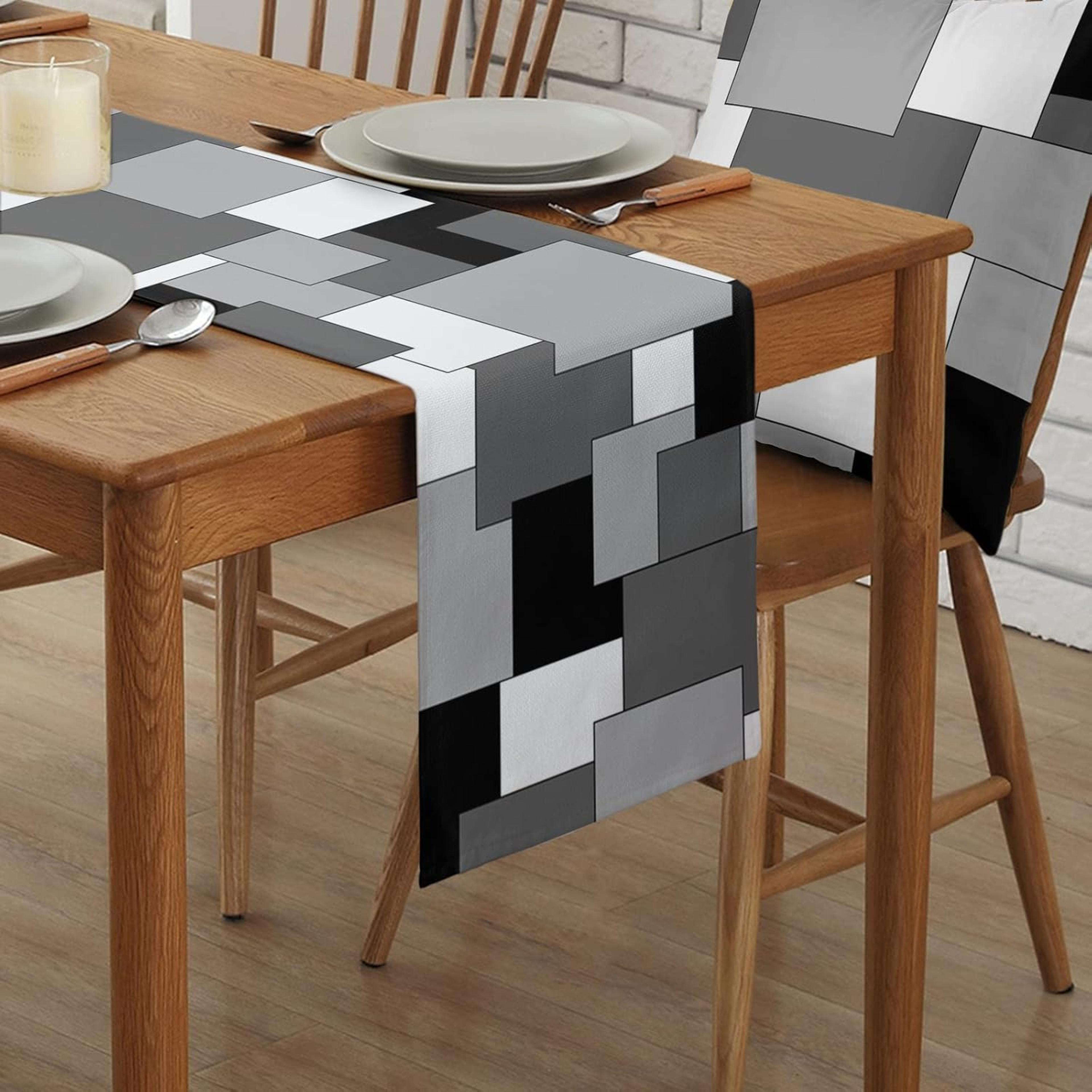 modern linen table runner abstract geometric color block dining & kitchen decor