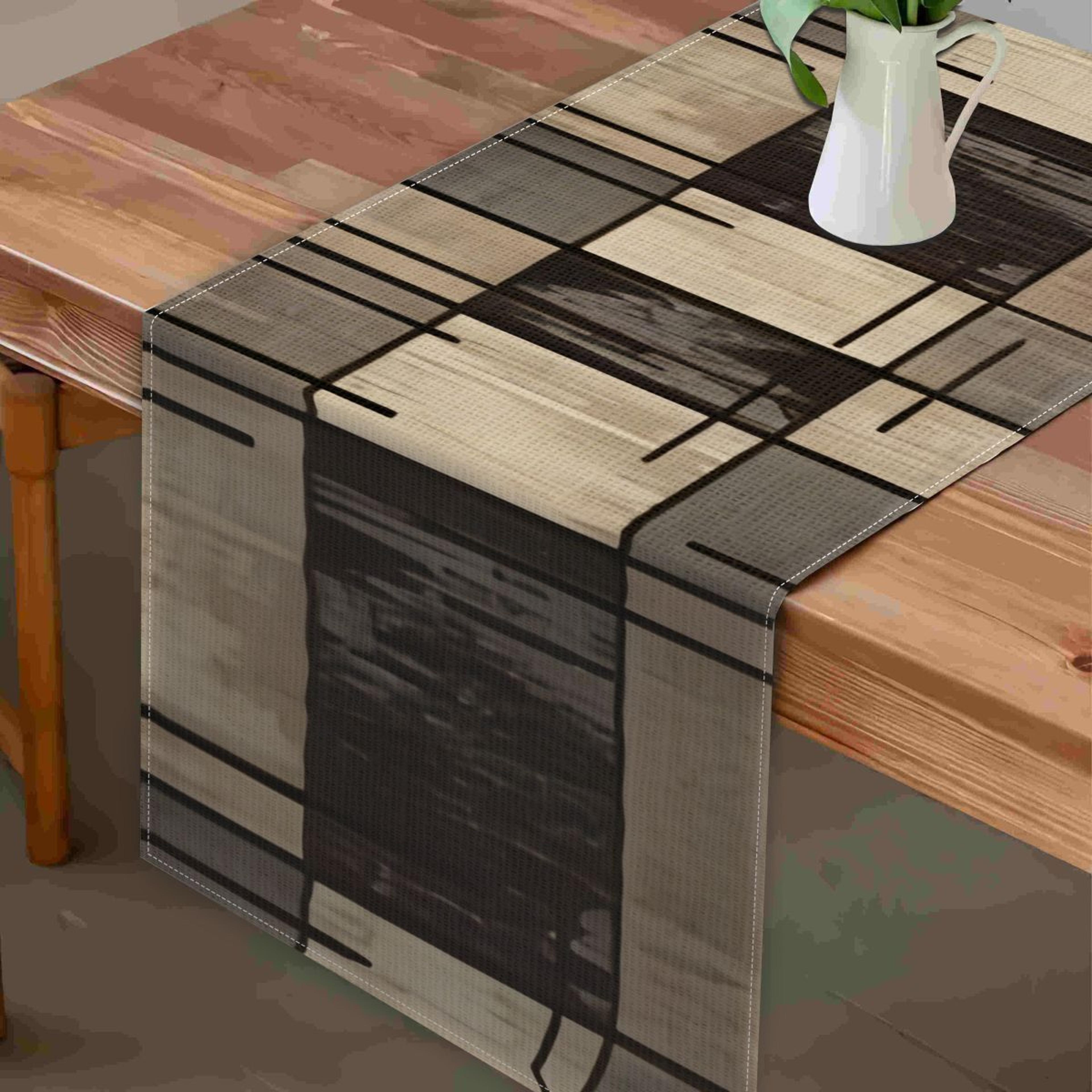 modern geometric linen table runner farmhouse dining table decor
