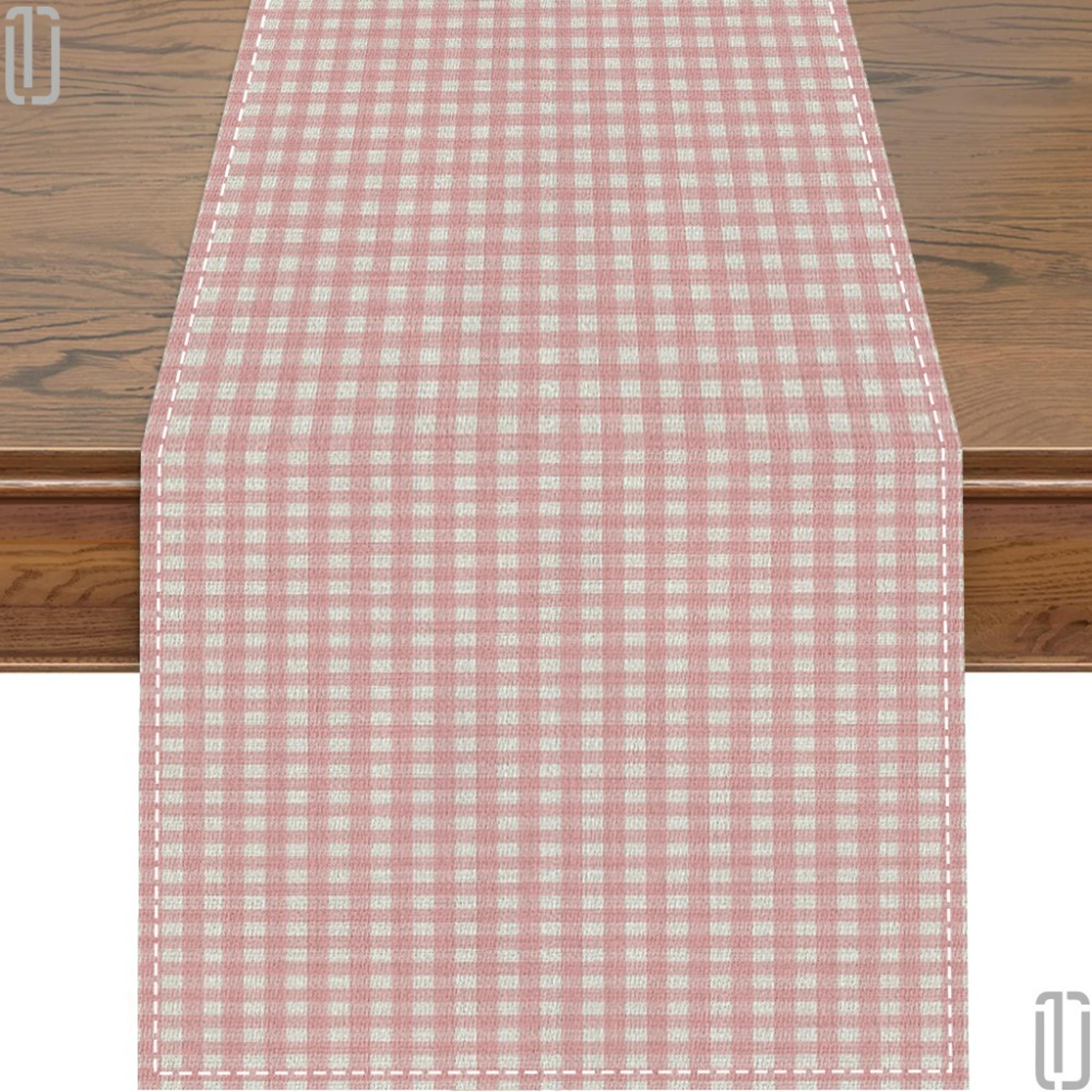 pink & white gingham table runner for dining, holiday & kitchen table decor