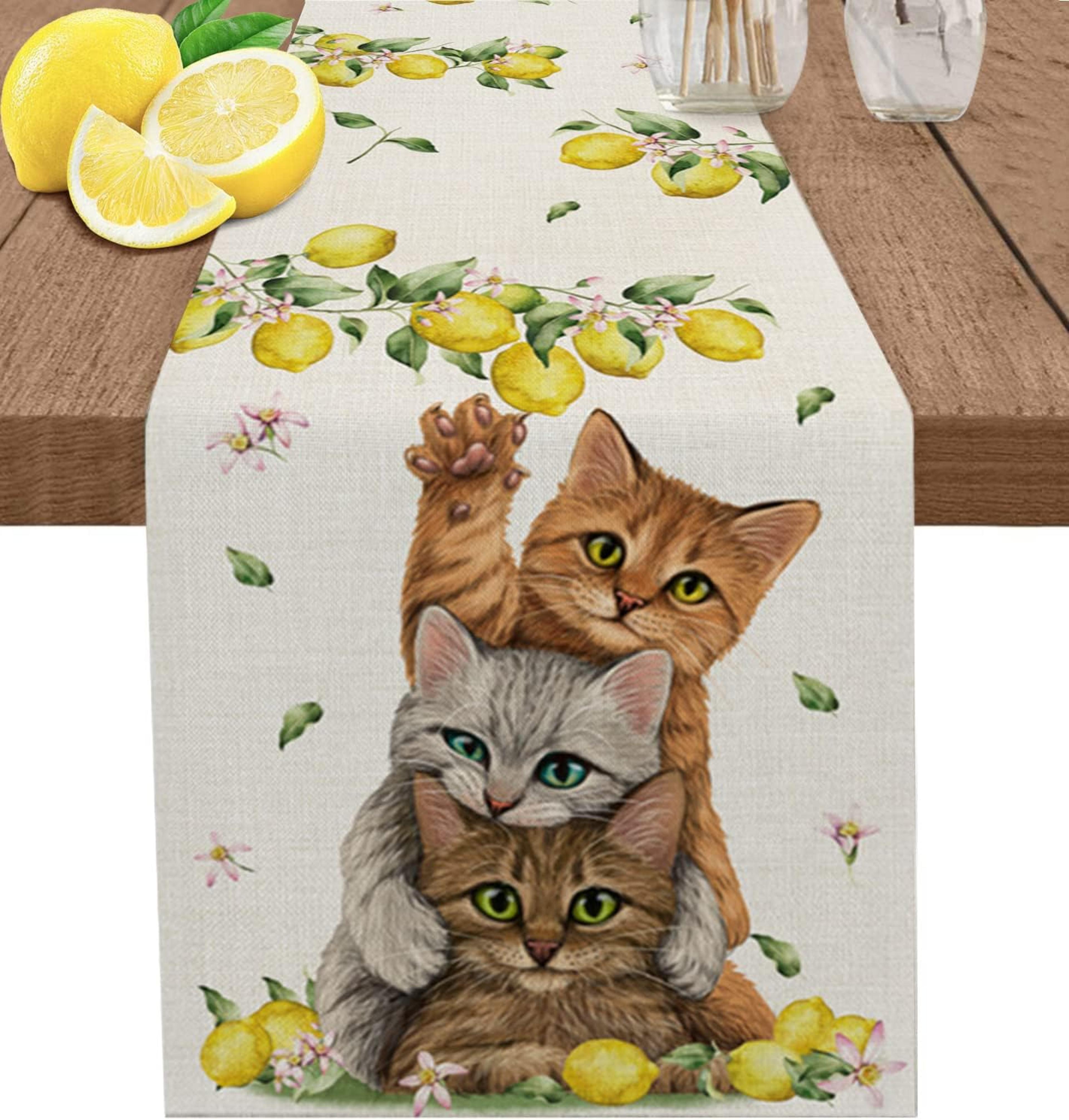 premium lemon linen table runner for kitchen & dining farmhouse spring floral table decor