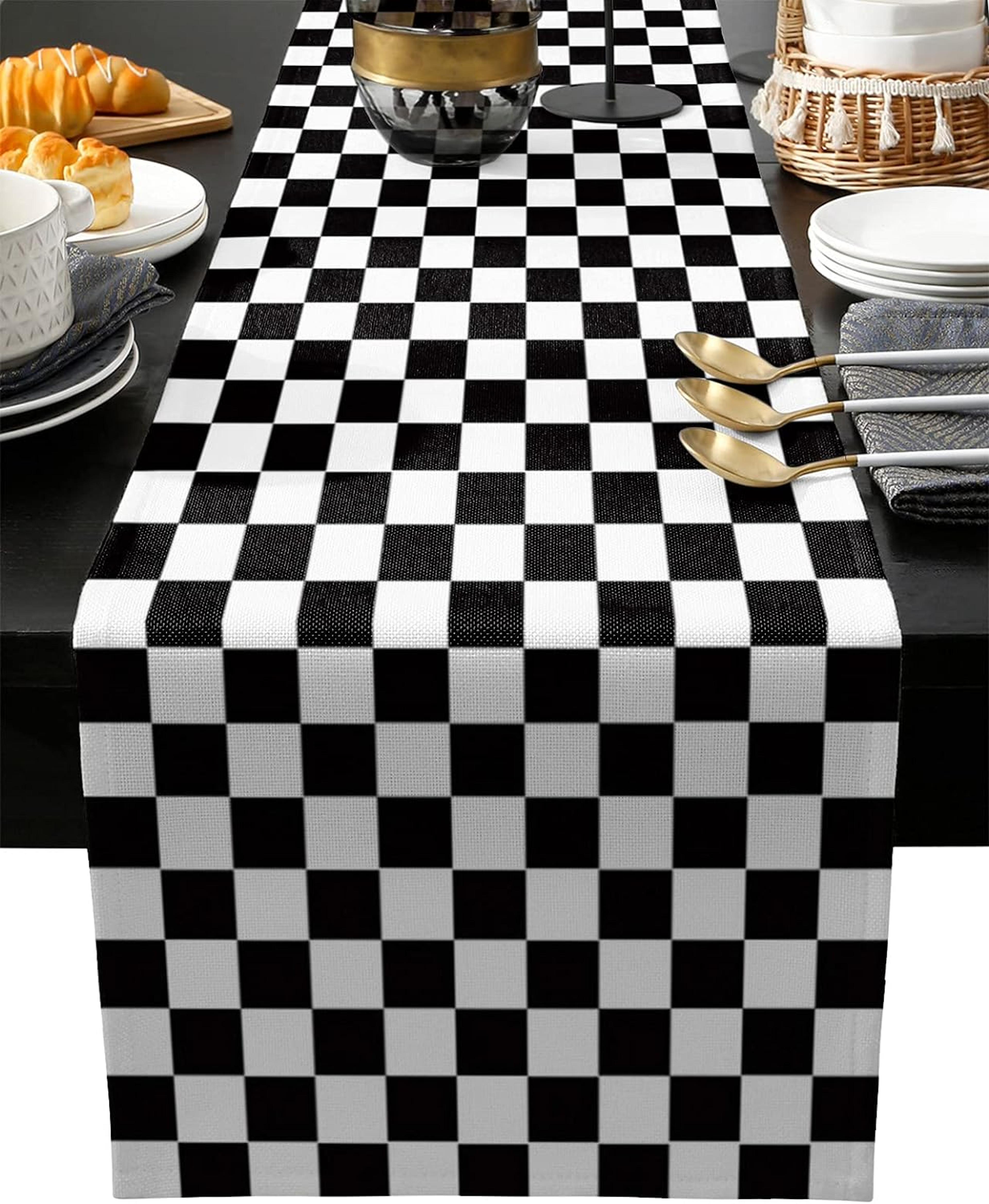 black white checkered linen table runner farmhouse dining & holiday decor