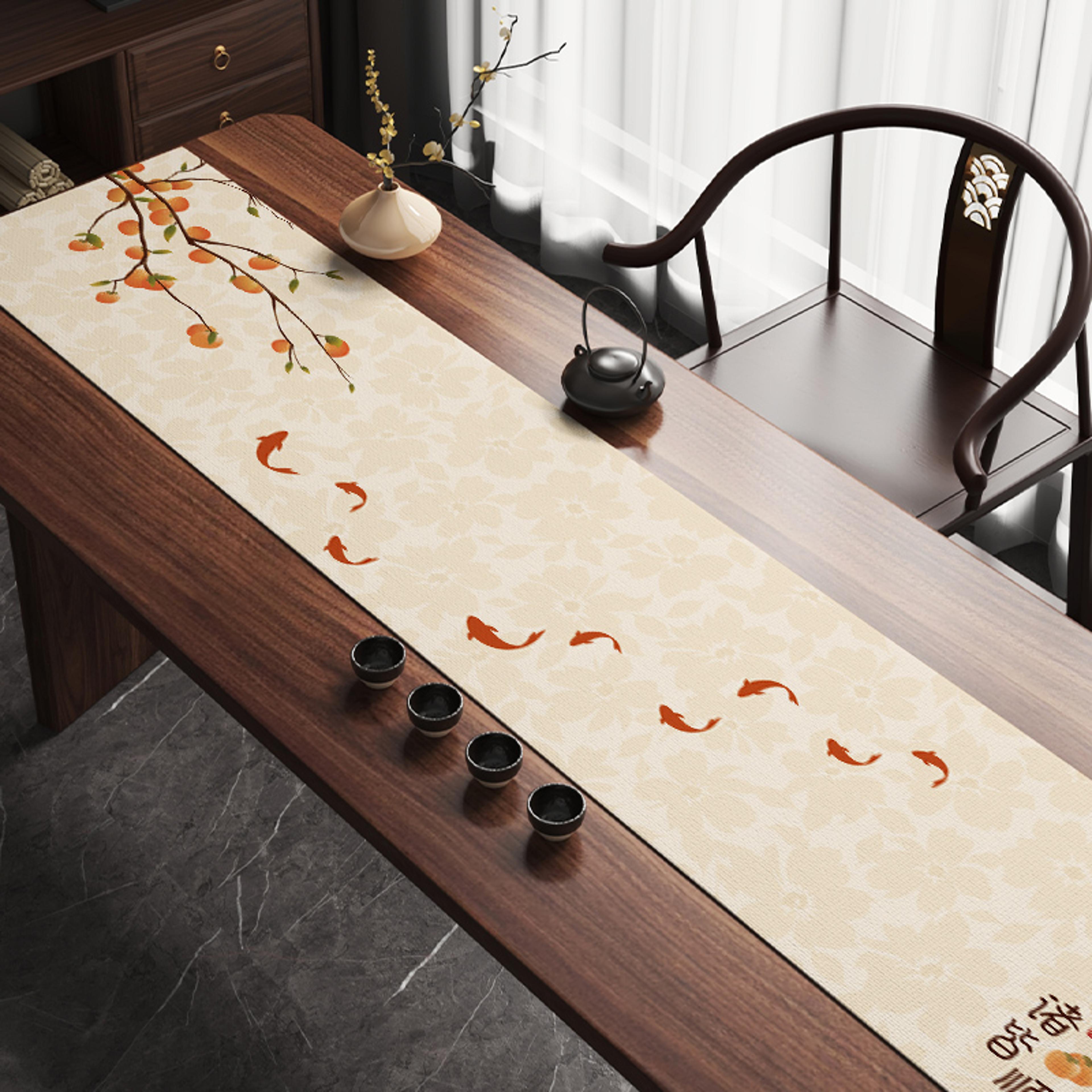 high end chinese style tea table runner elegant long tea table mat cloth for tea room & ceremony decor