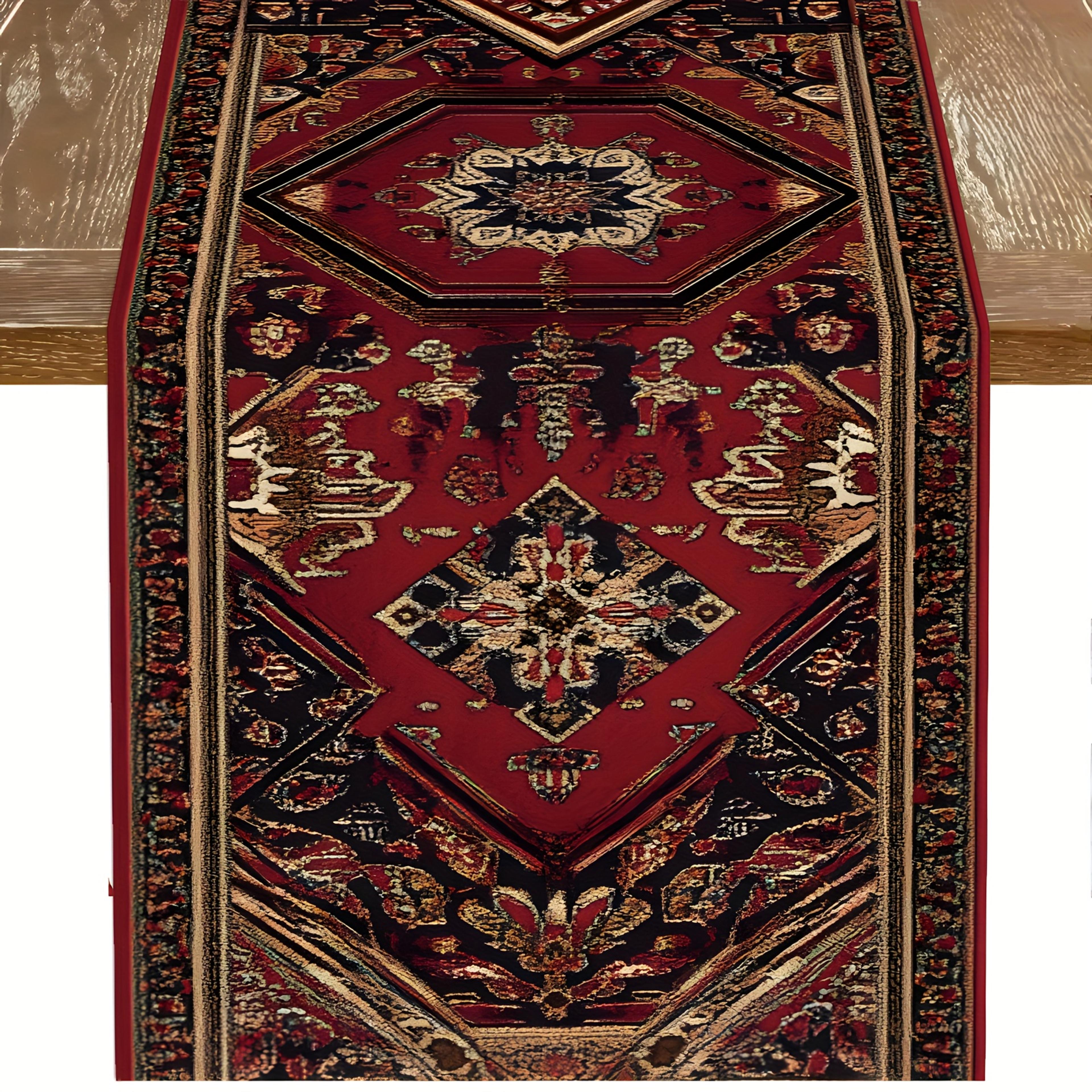 elegant modern linen table runner persian geometric table decor for dining & holiday tables