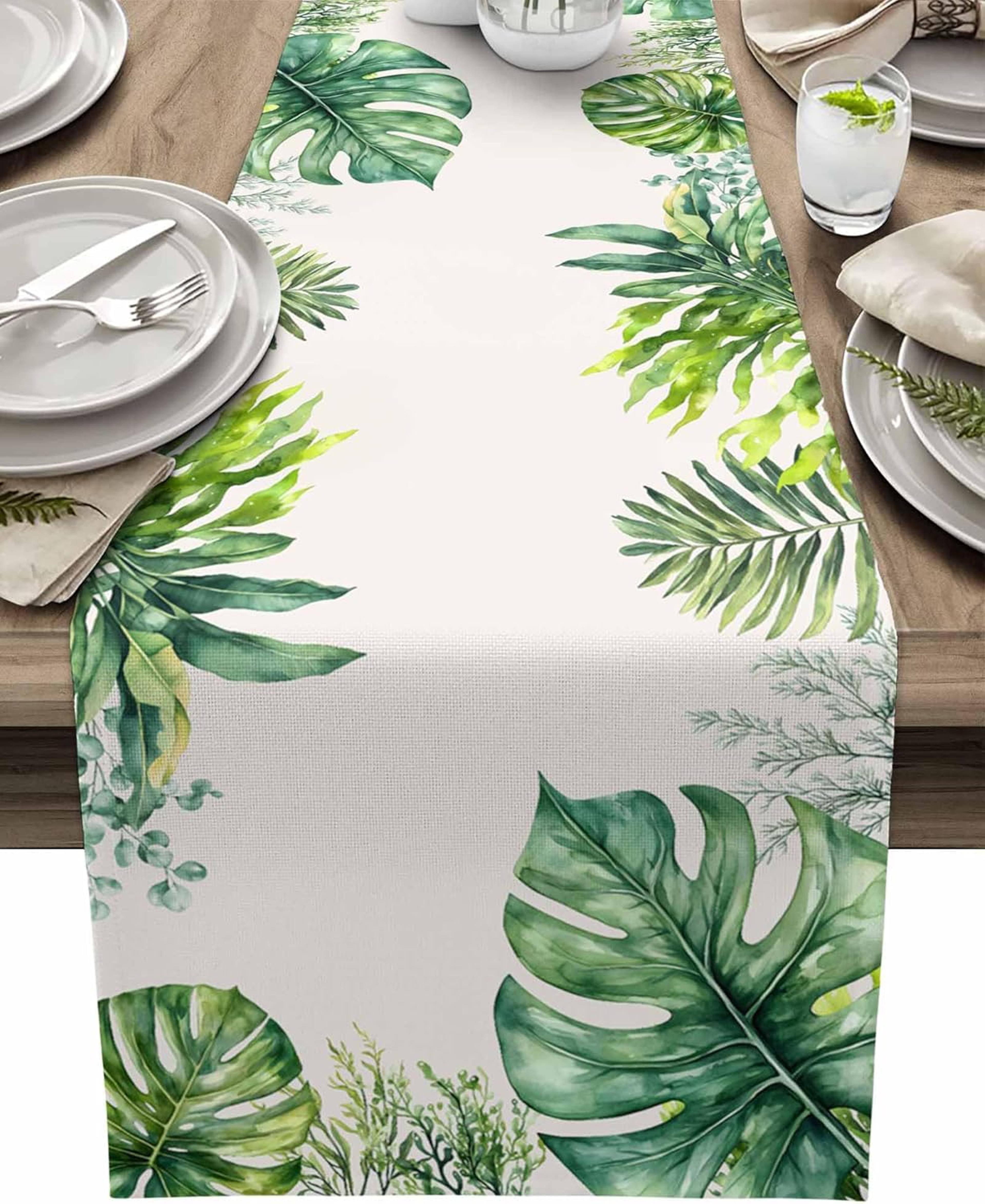 farmhouse palm leaf table runner reusable dining table decor linen runner
