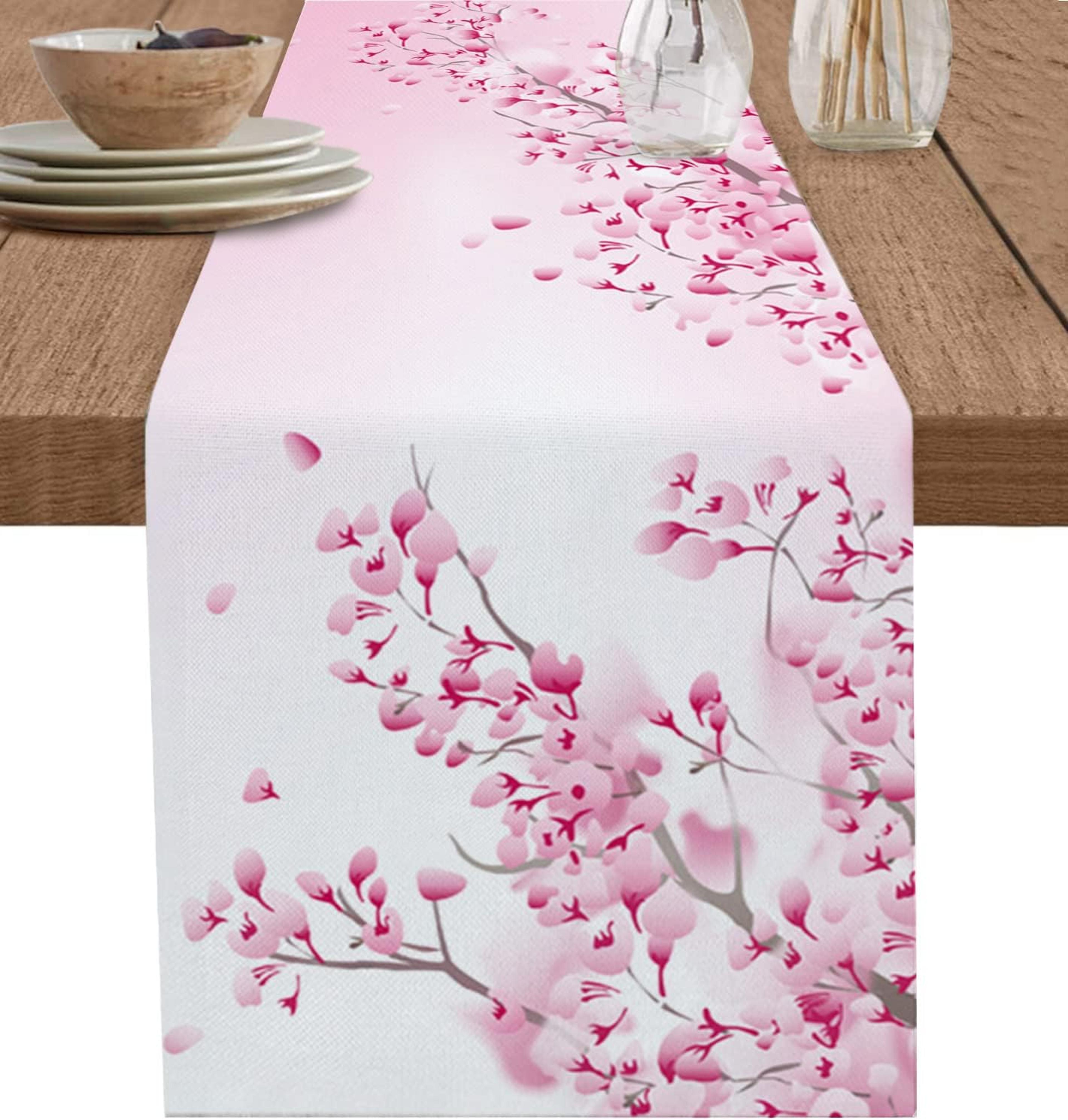 elegant cherry blossom table runner linen table runner farmhouse decor for spring summer table decor