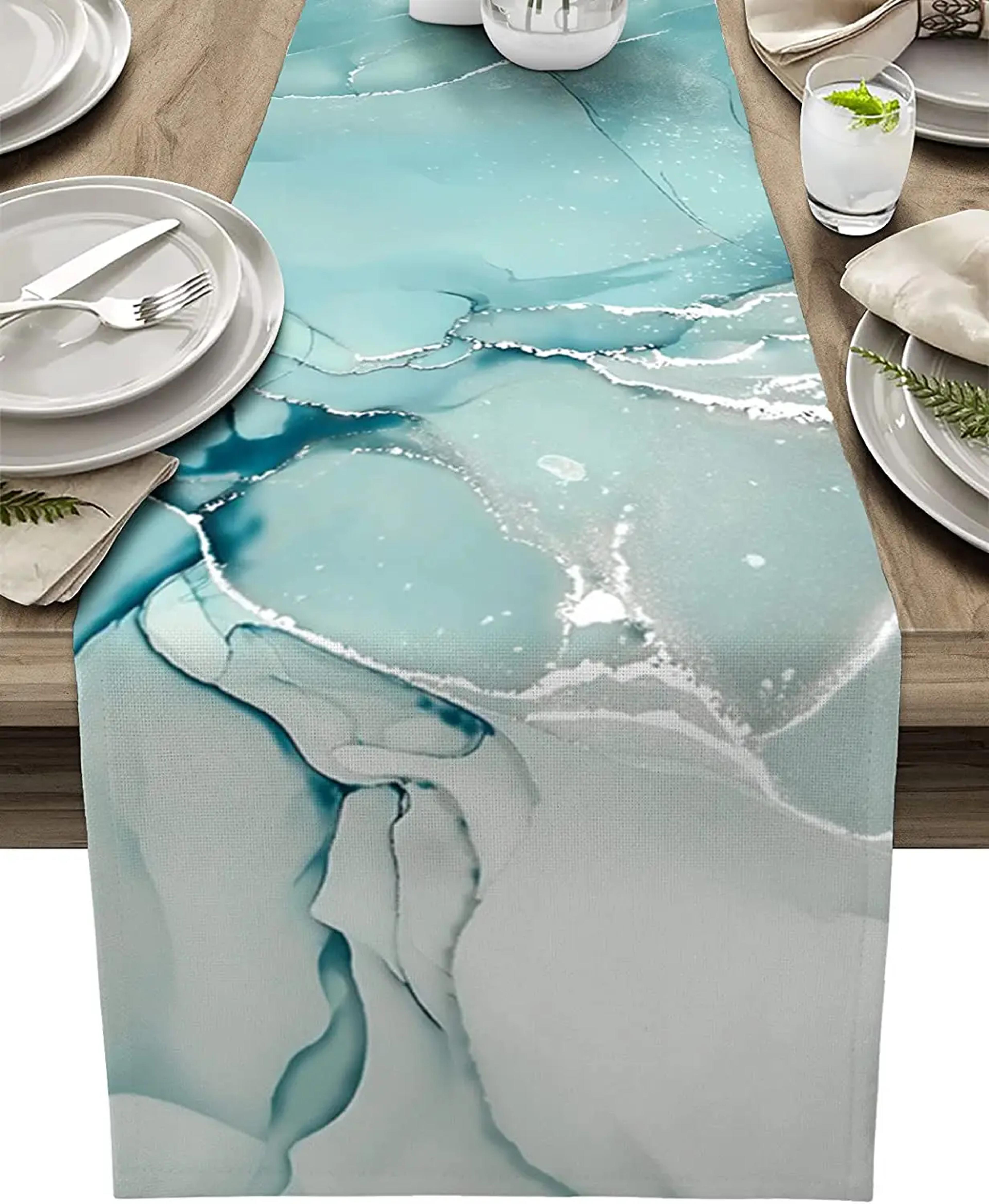 marble turquoise linen table runner for dining table decor