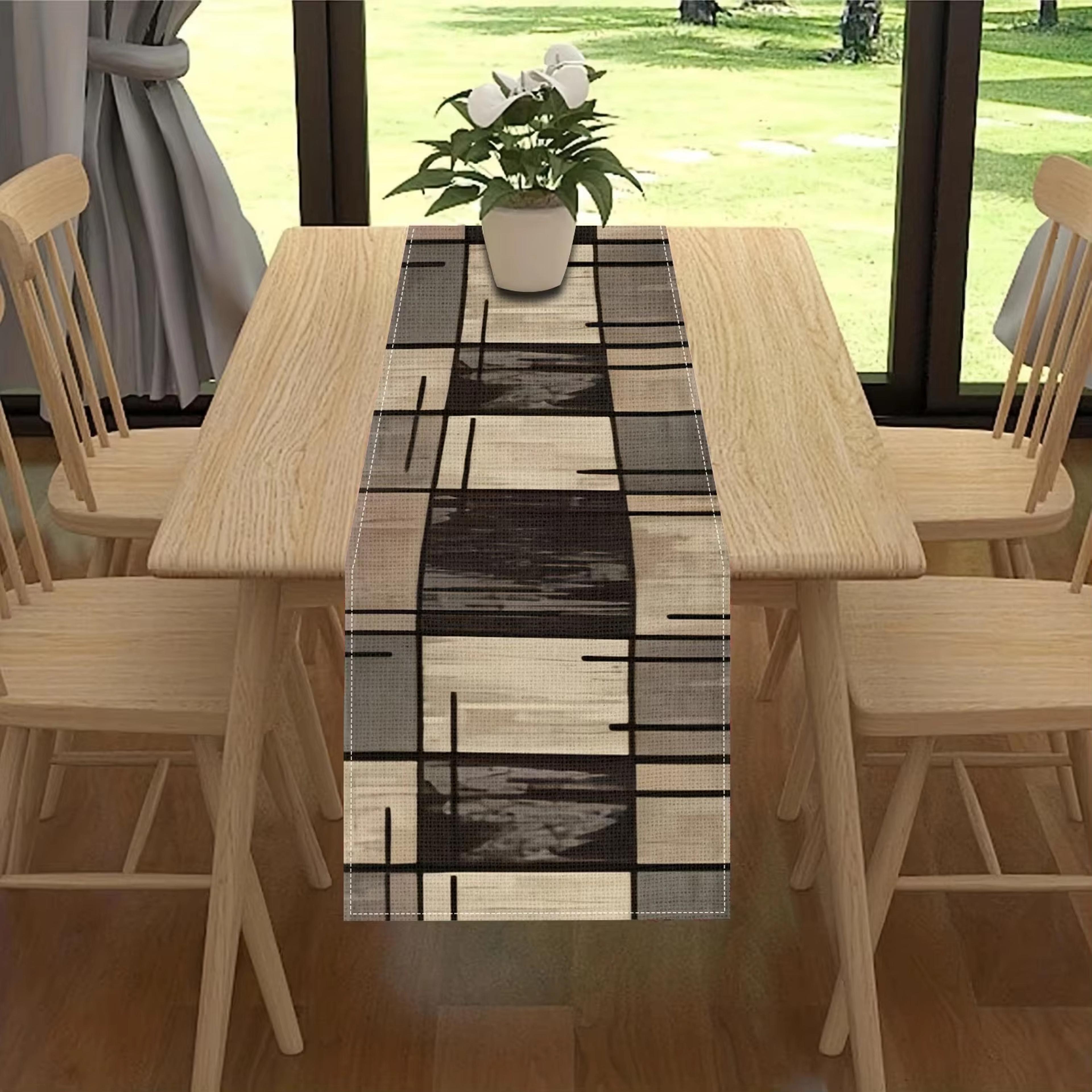 modern geometric linen table runner for abstract kitchen table decor