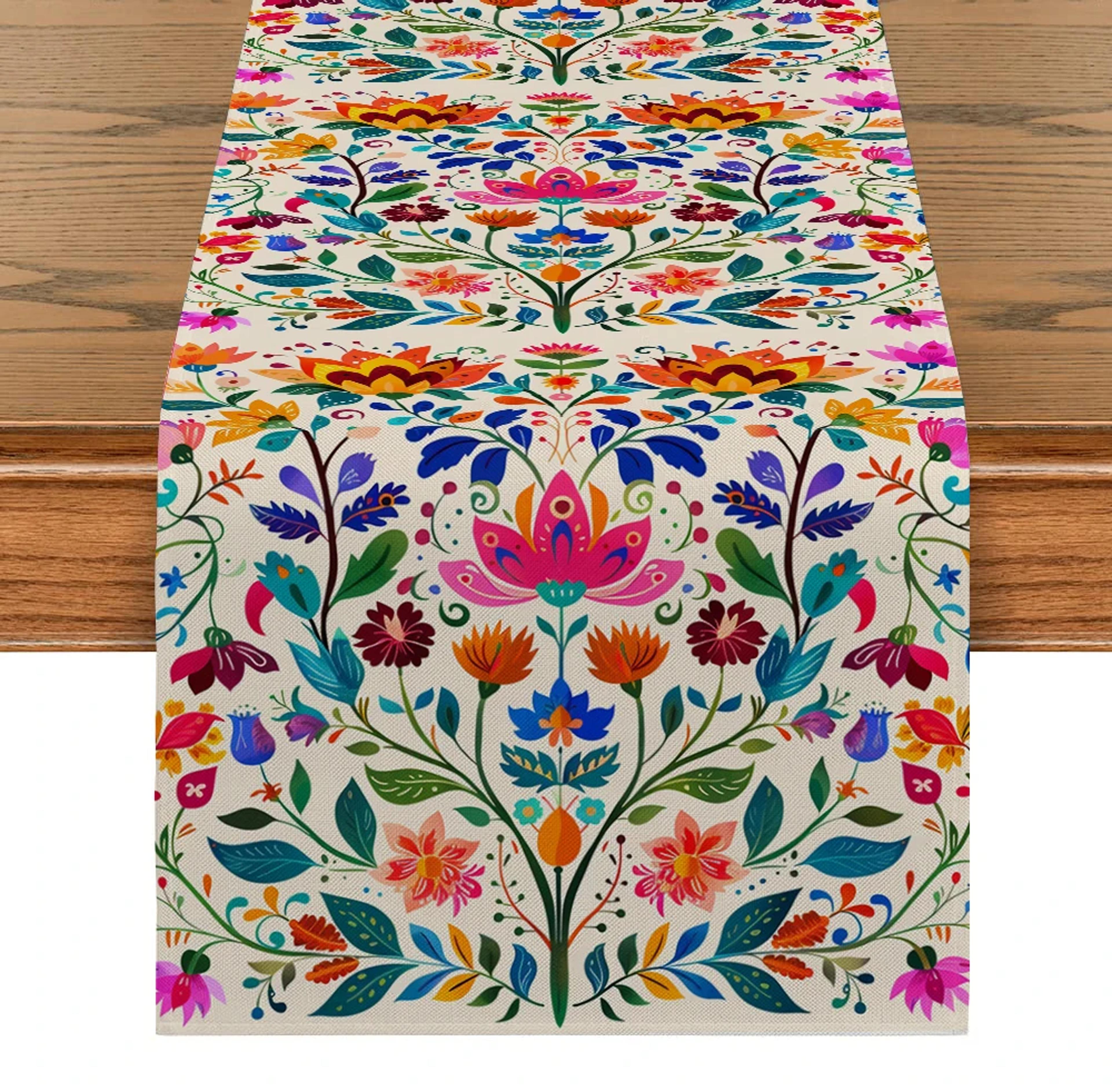 mexican floral table runner for cinco de mayo and day of the dead decor