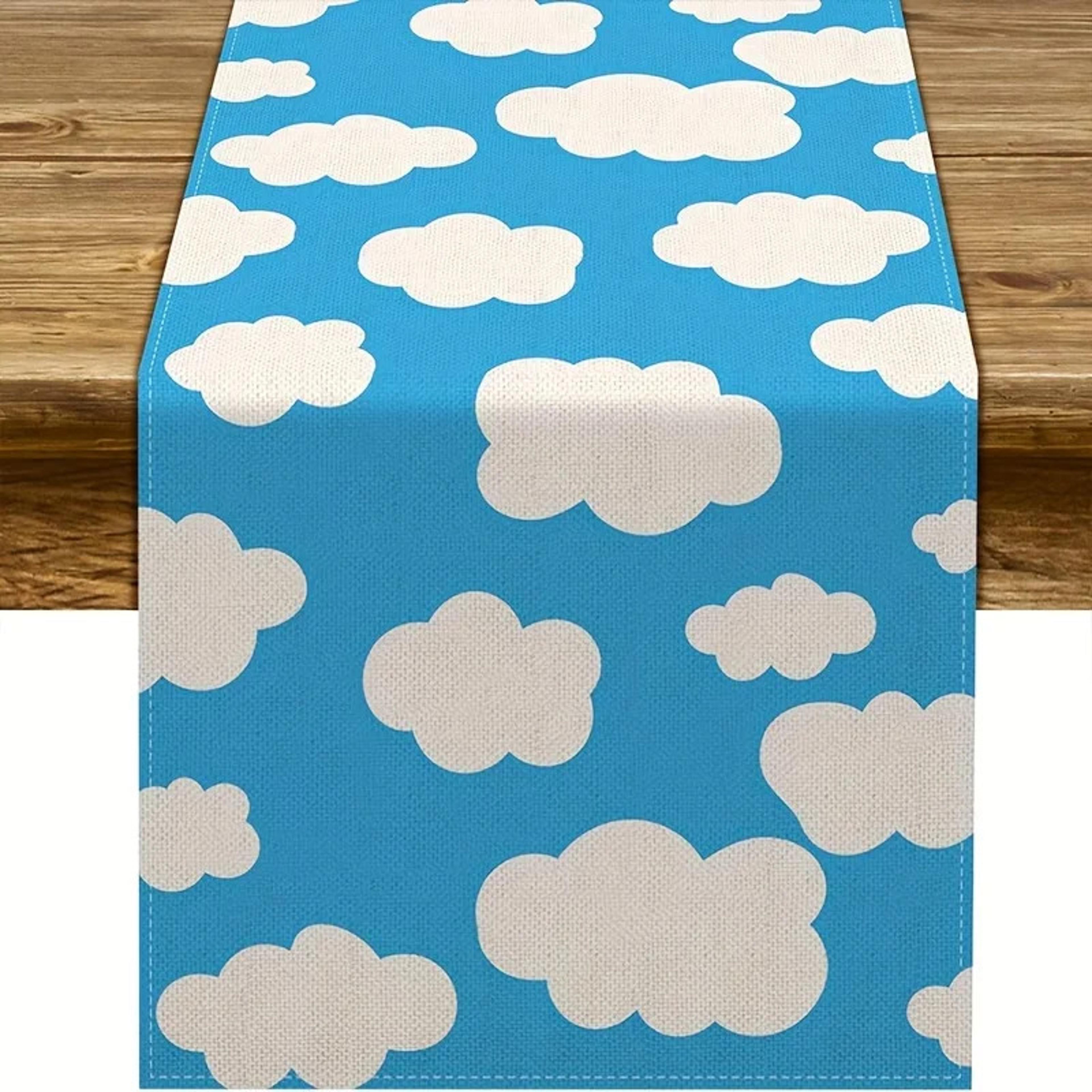 blue sky cloud table runner for wedding baby shower and dining decor