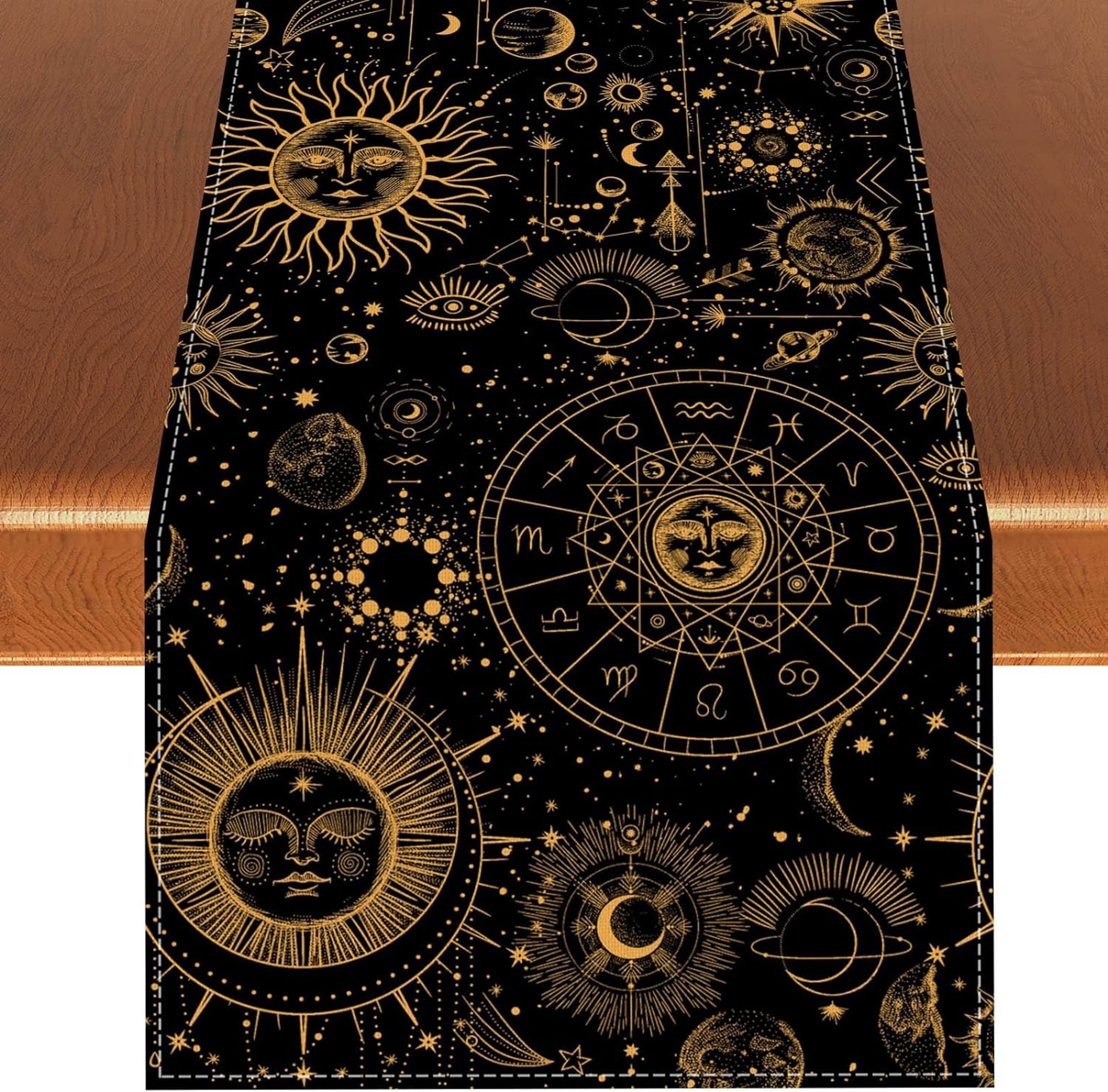 ouija board table runner for gothic table decor and astrology inspired dining