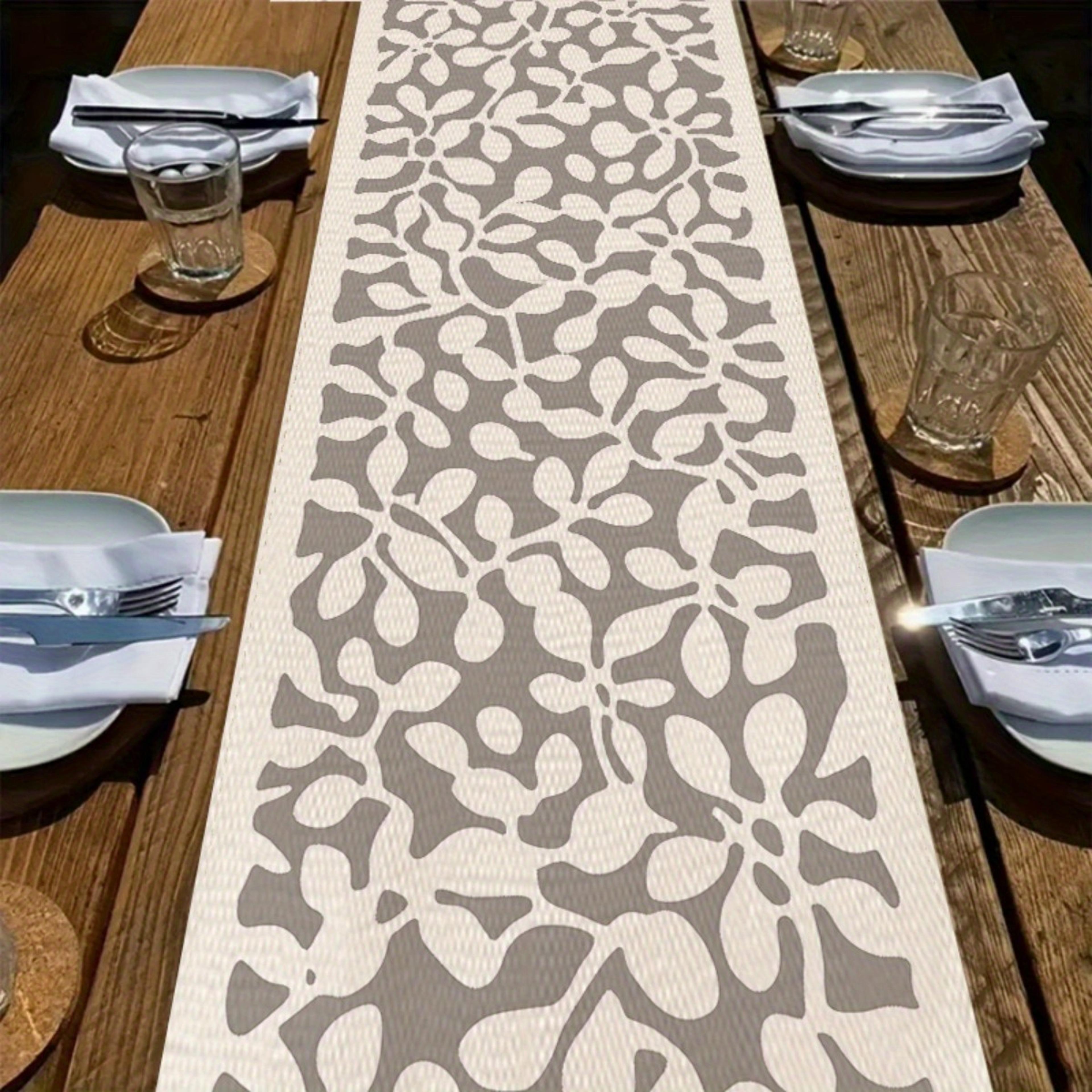 modern gray floral table runner for dining and kitchen decor