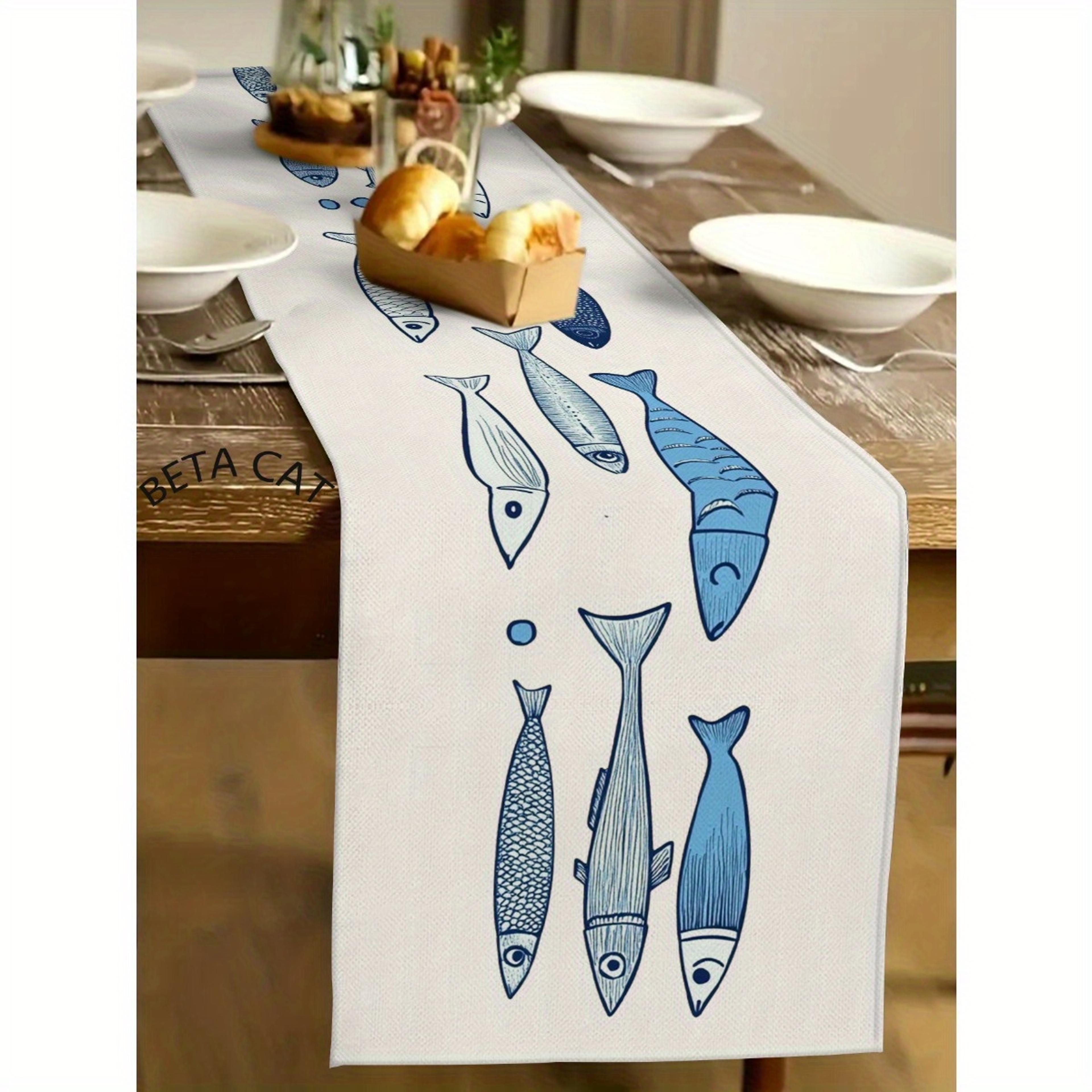 ocean fish coastal table runner for kitchen dining and party decor