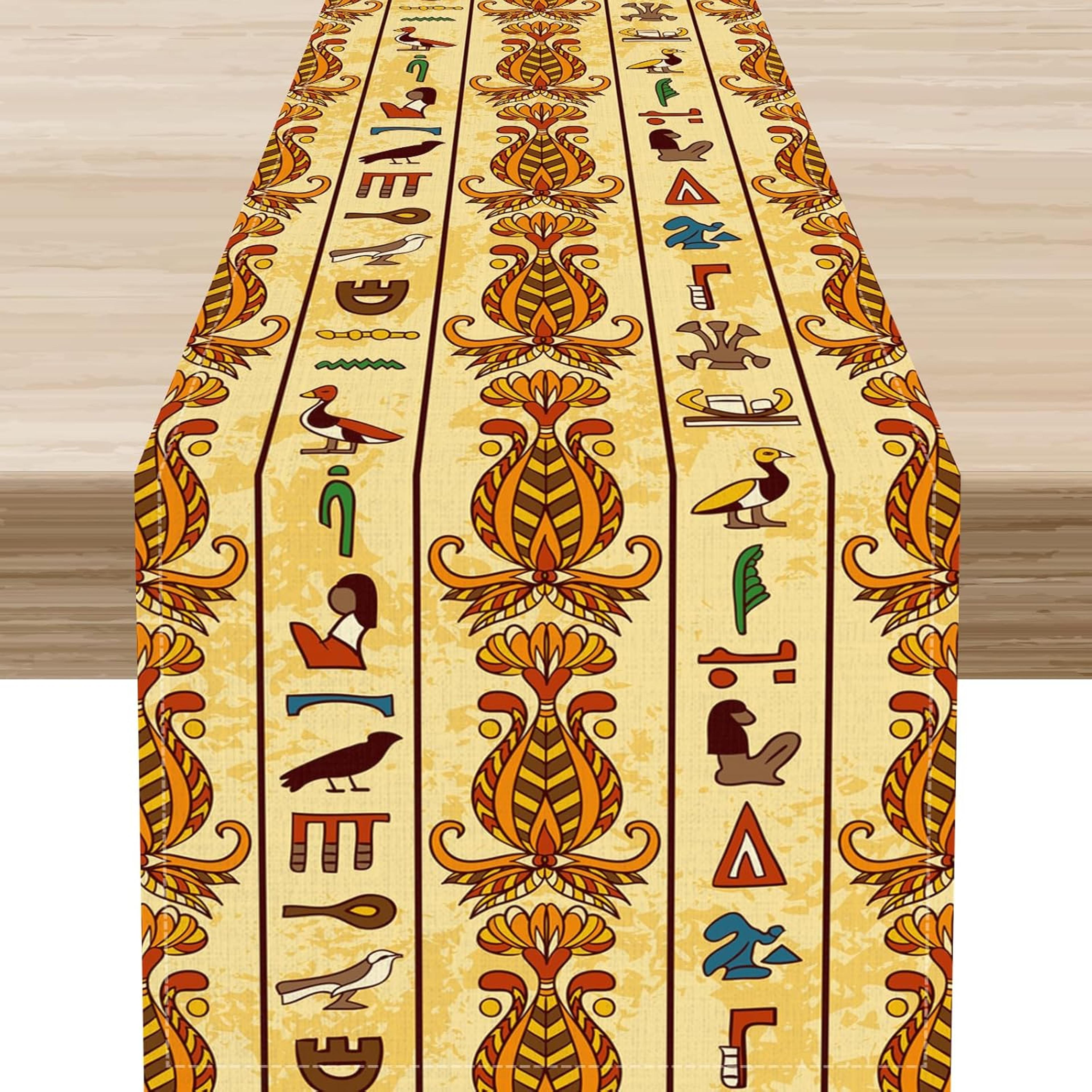 egyptian hieroglyphics table runner pharaoh dining decor for kitchen and parties