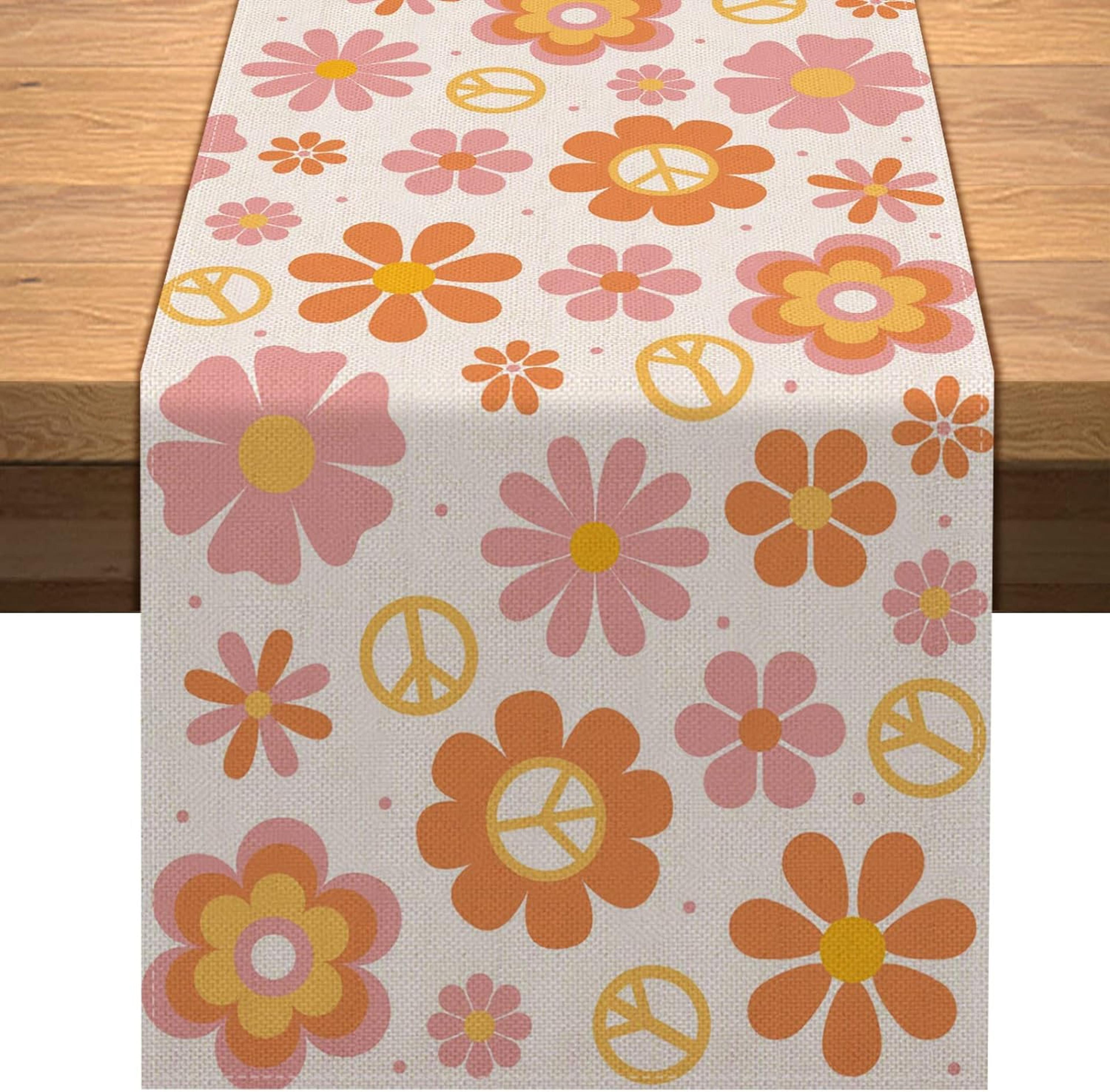 groovy daisy boho table runner retro linen dresser scarf