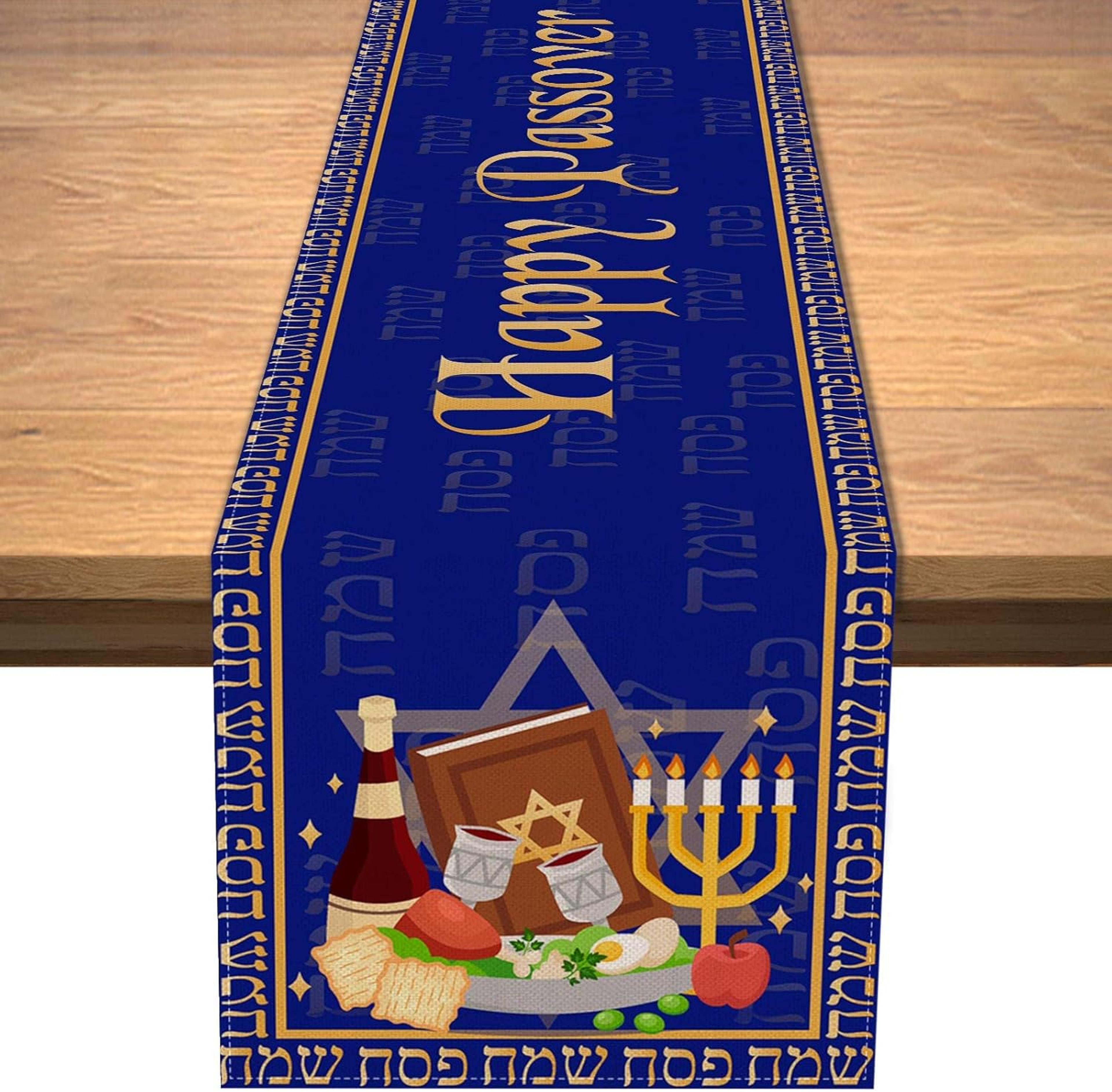happy passover linen table runner for pesach seder decor