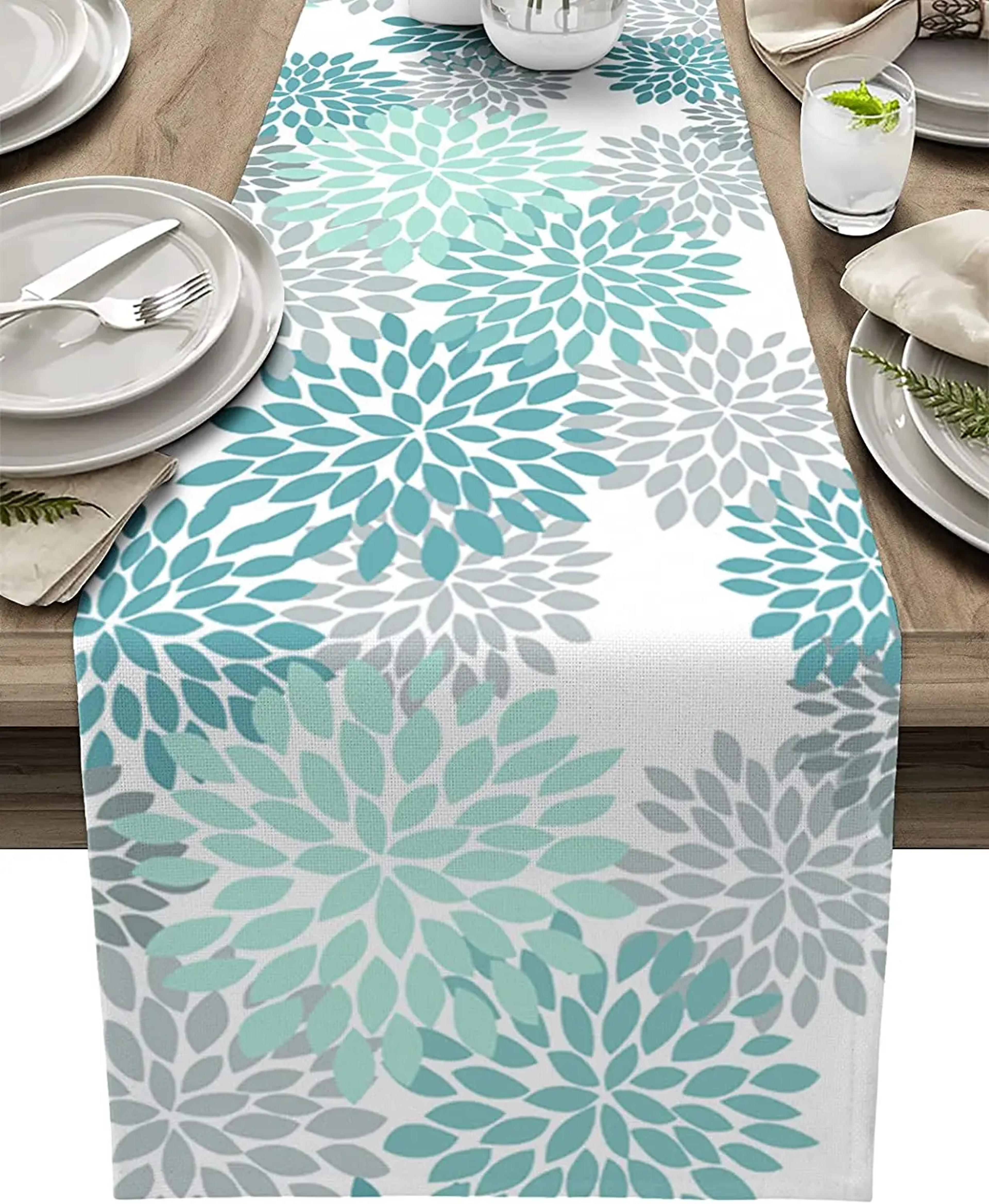 dahlia floral table runner washable linen dining decor