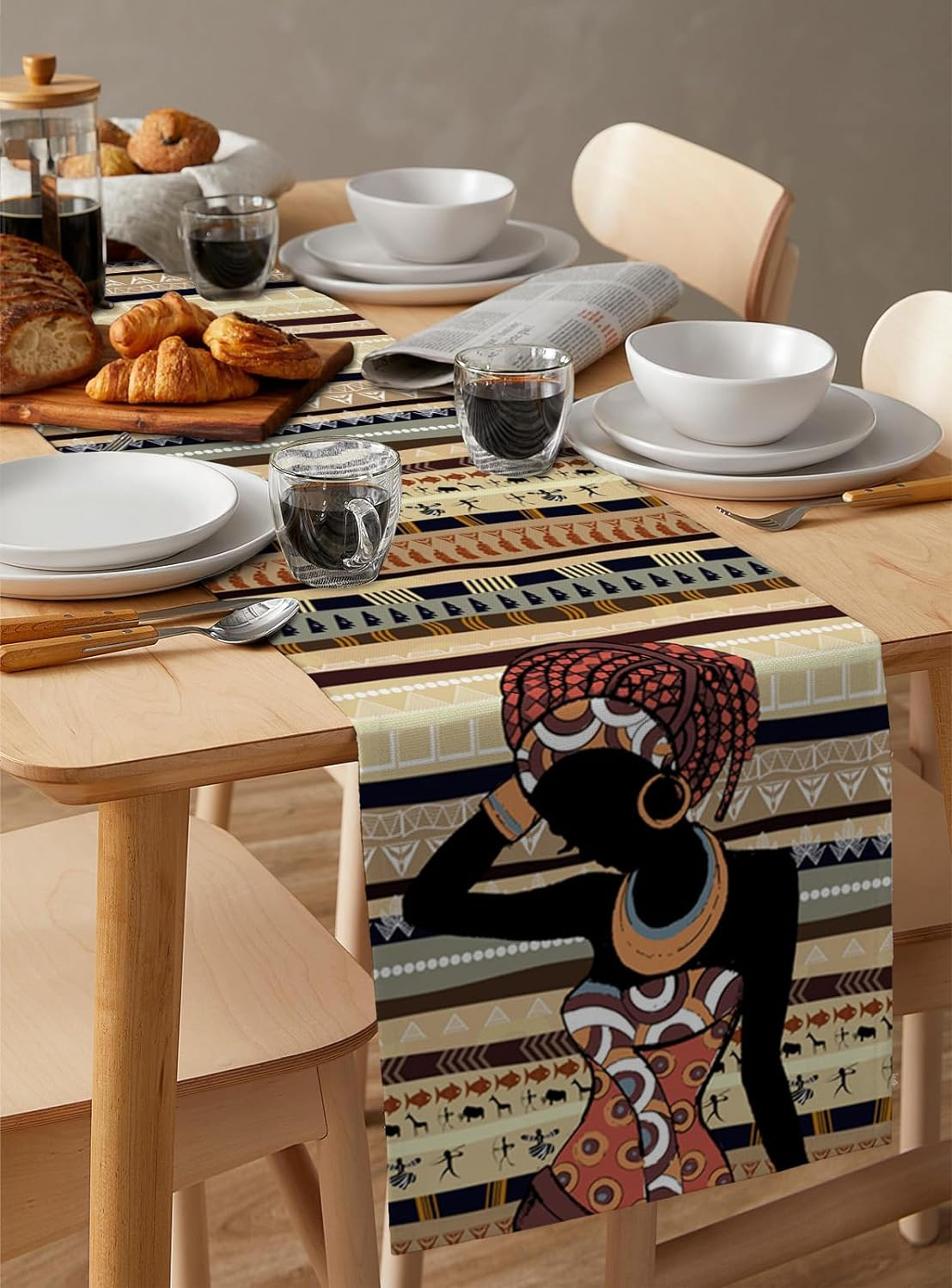 african ethnic linen look table runner for dining and holiday decor
