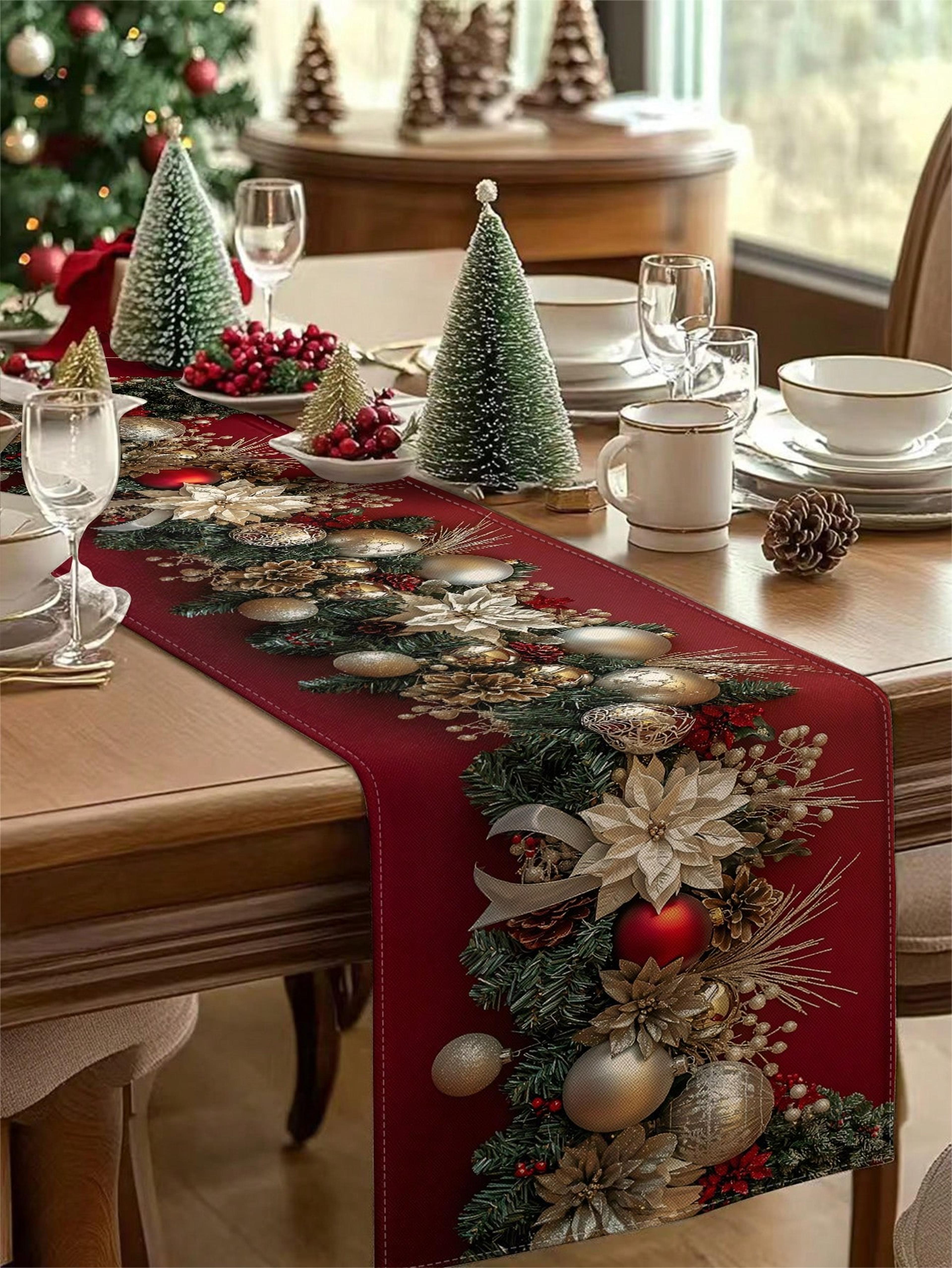luxury red gold christmas table runner for holiday dining decor