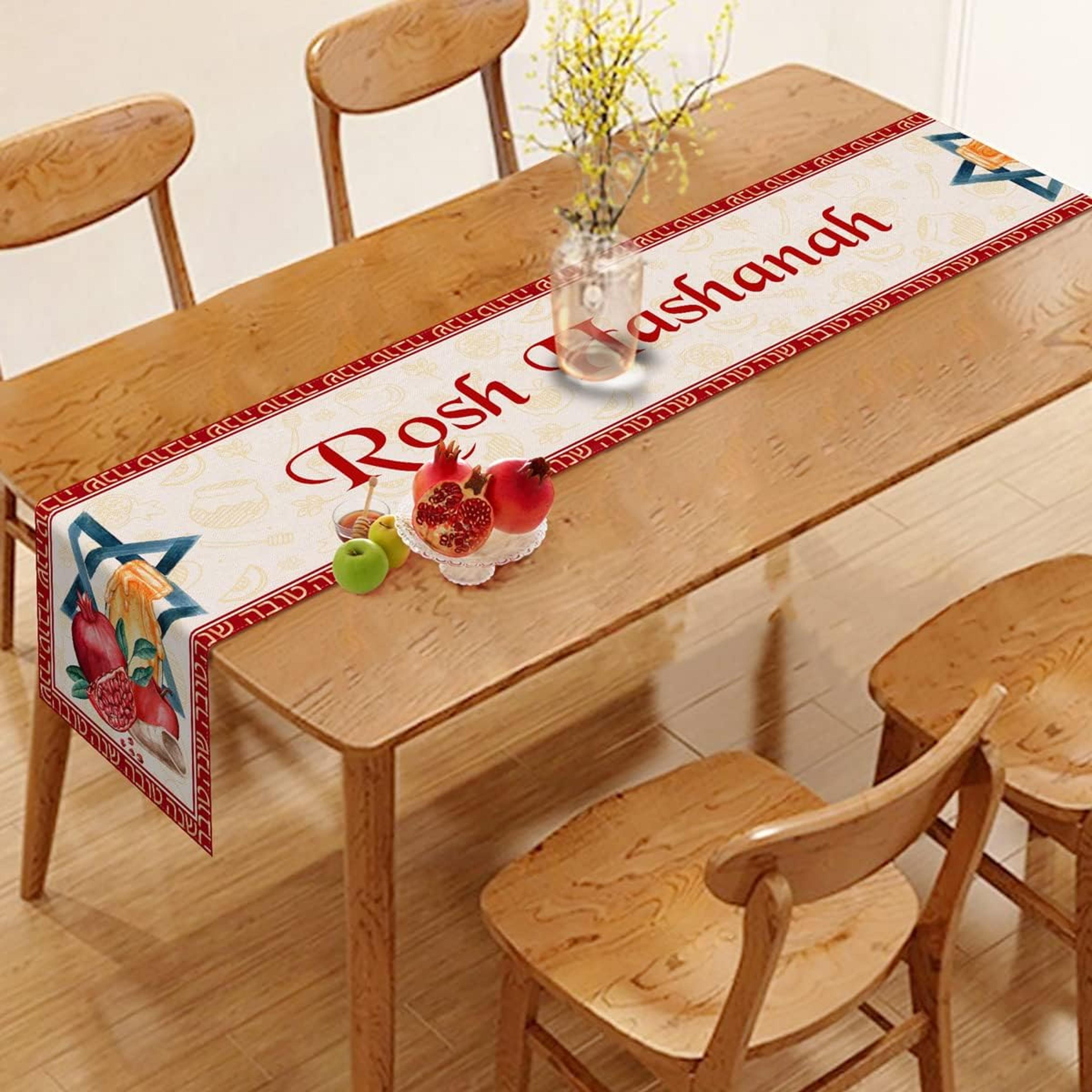 rosh hashanah pomegranate table runner for shana tova jewish holiday decor