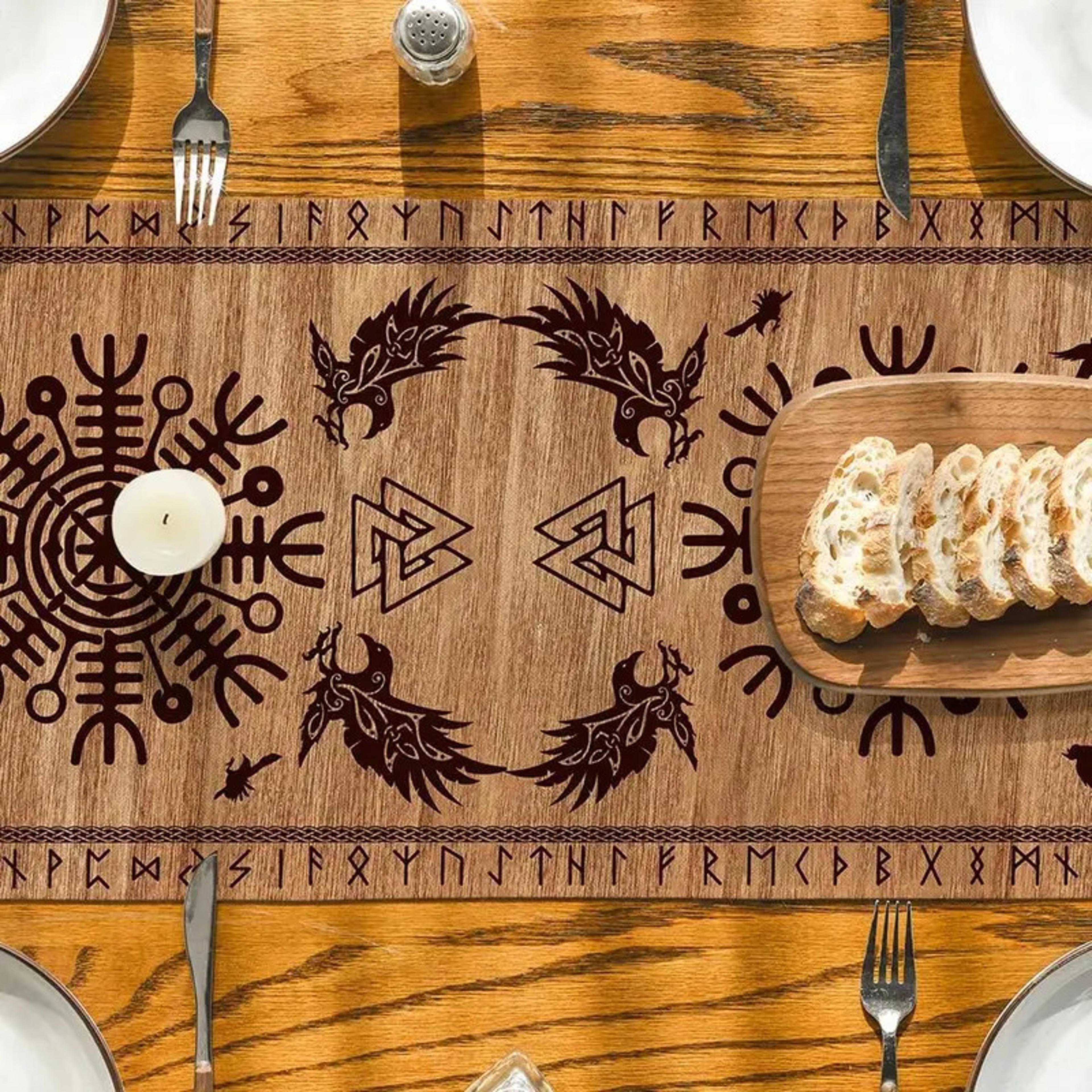 vintage viking raven table runner linen feel norse dining decor