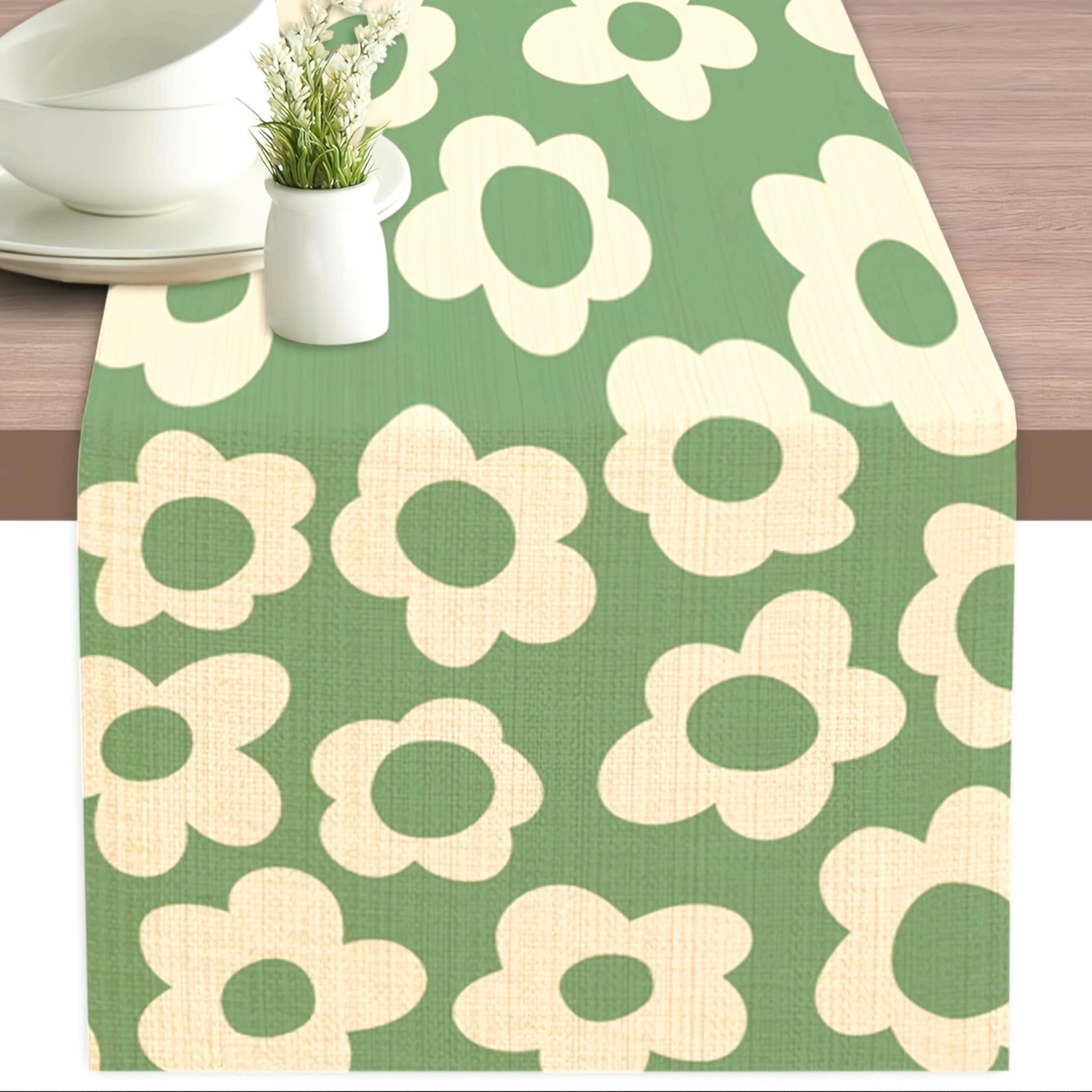 vintage green floral linen table runner for event decor