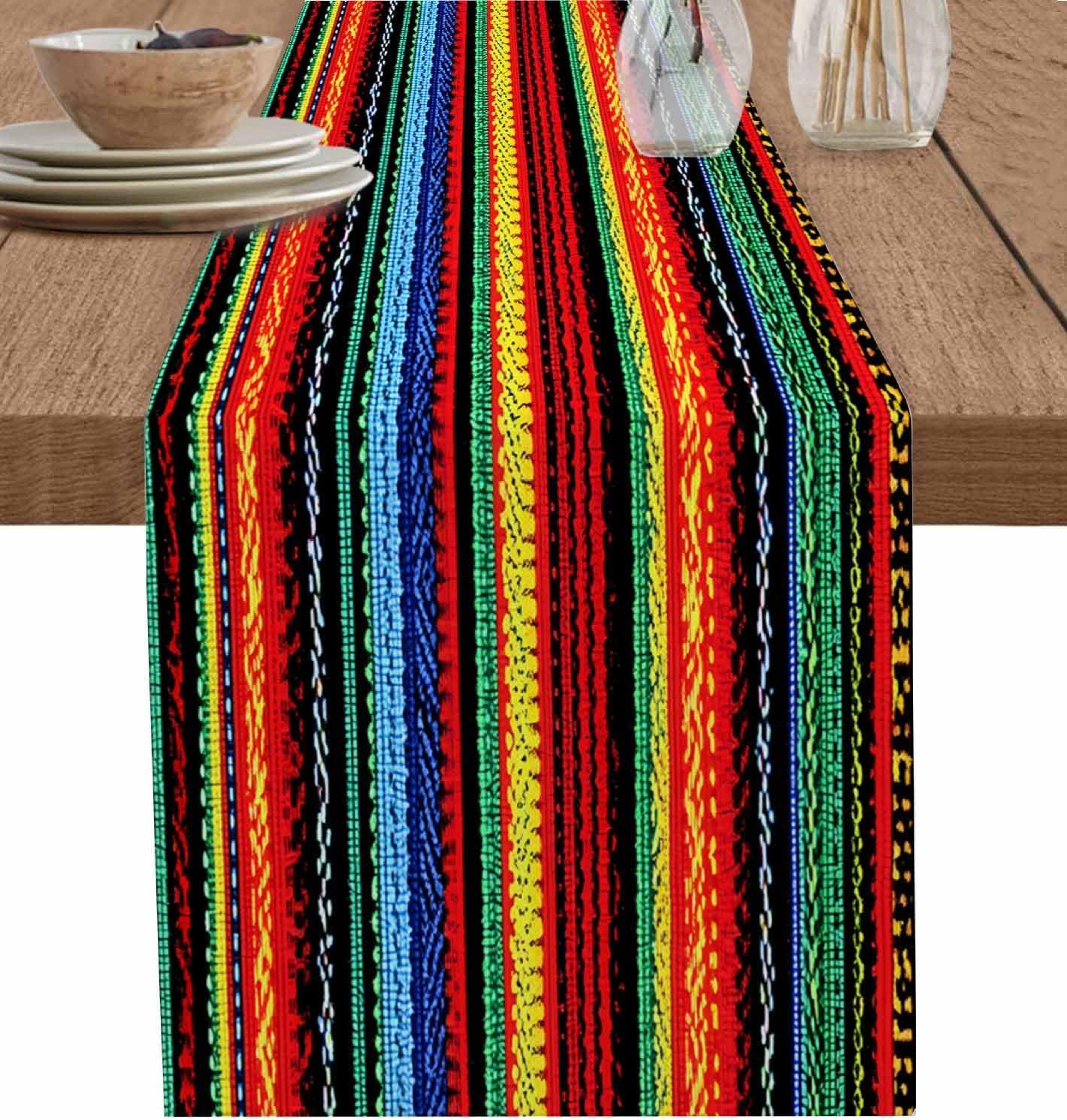 colorful day of the dead mexican linen table runner for fiesta party decor
