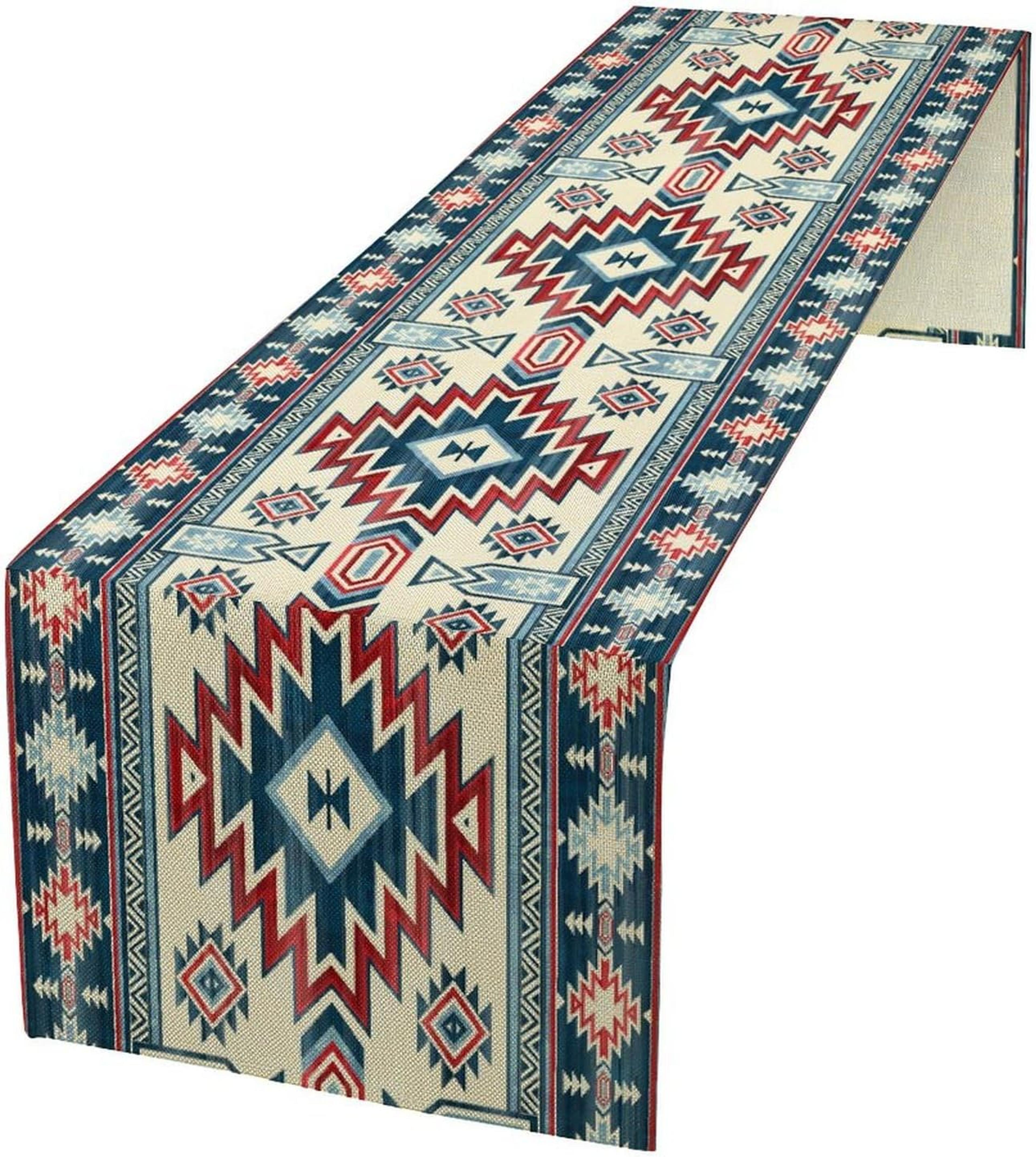southwestern aztec linen table runner for boho dining decor