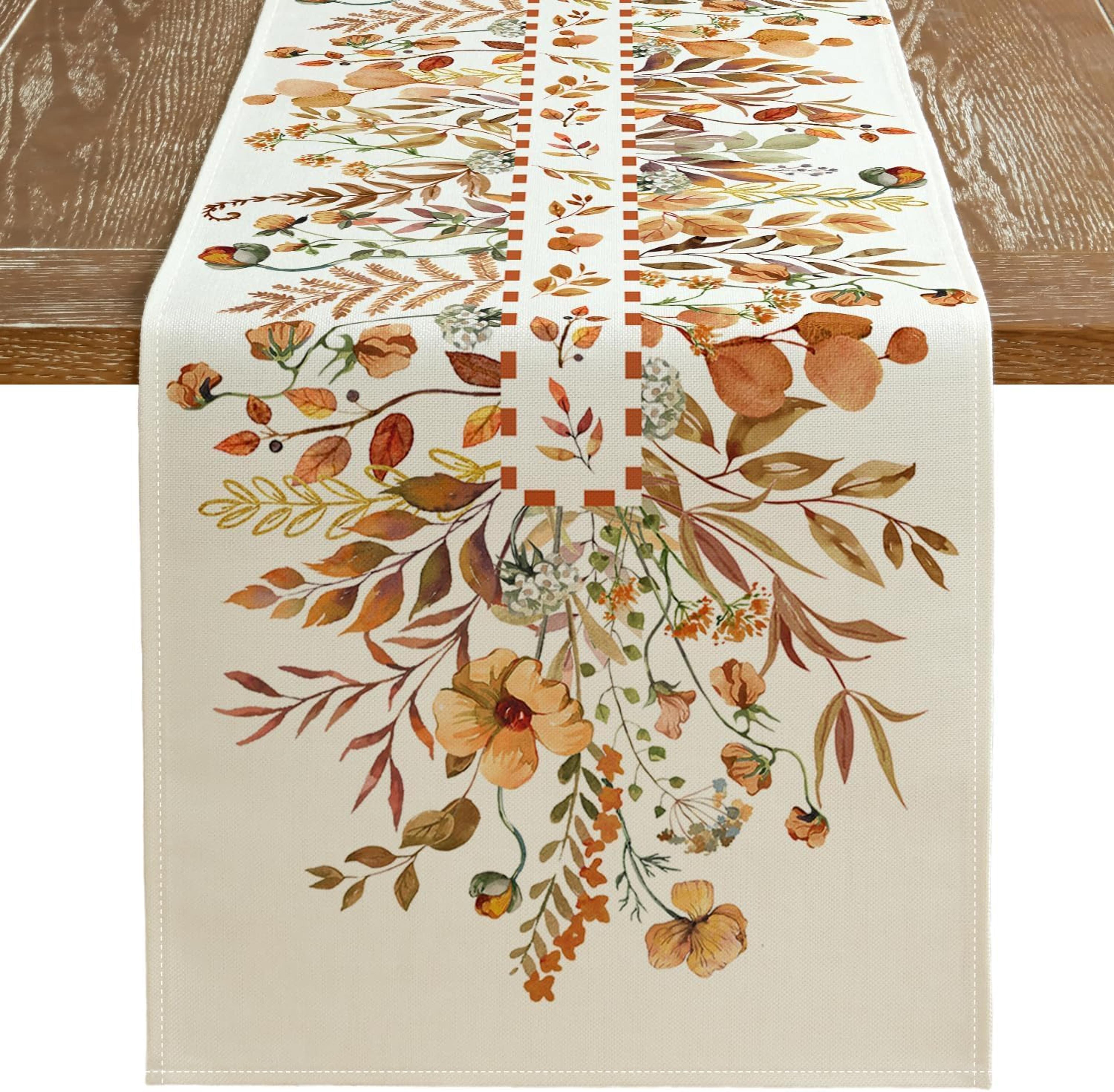 autumn wildflower linen thanksgiving table runner for fall dining decor