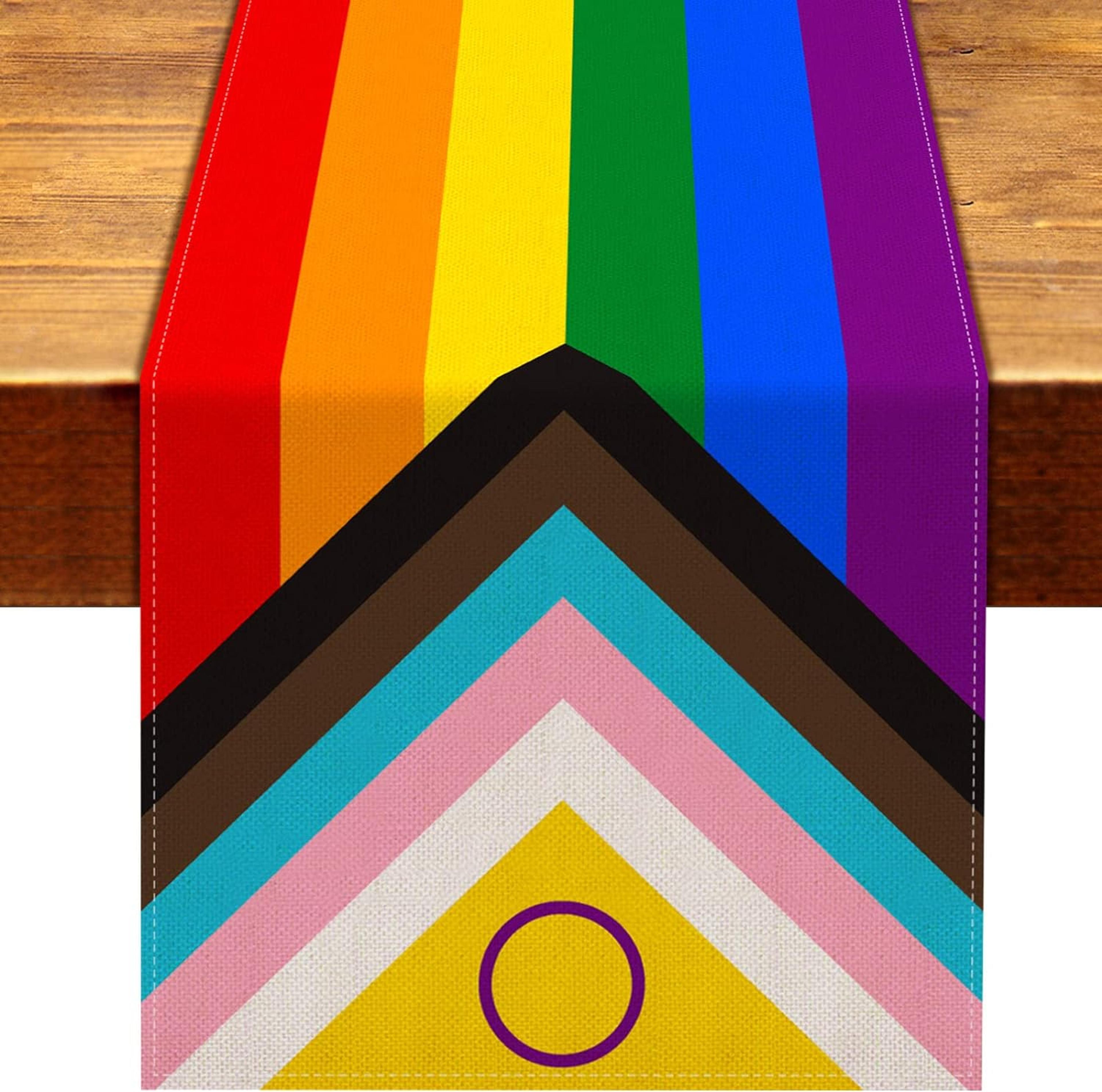 pride heart rainbow linen table runner for dining table party decor