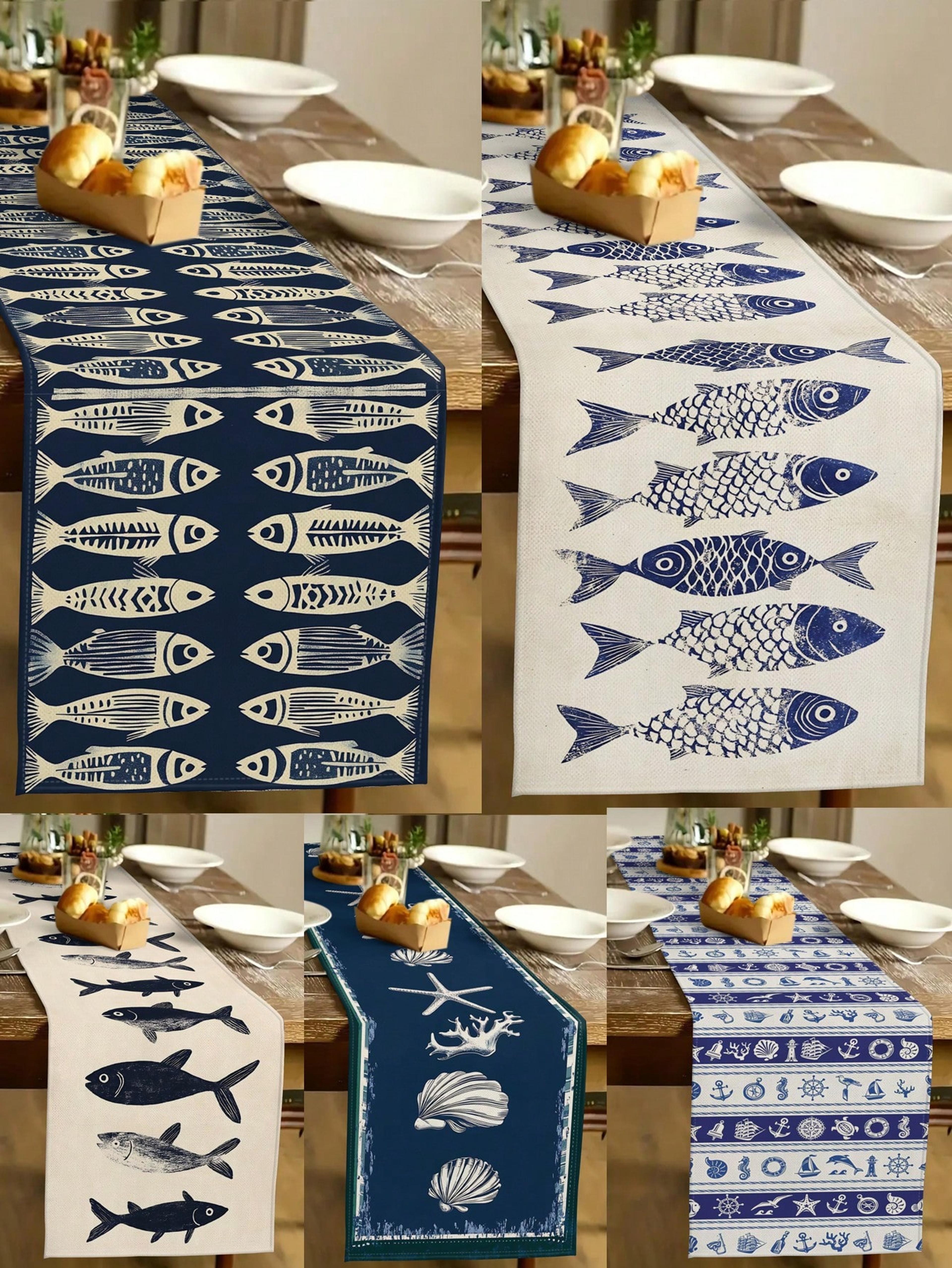coastal fish table runner for nautical beach dining decor