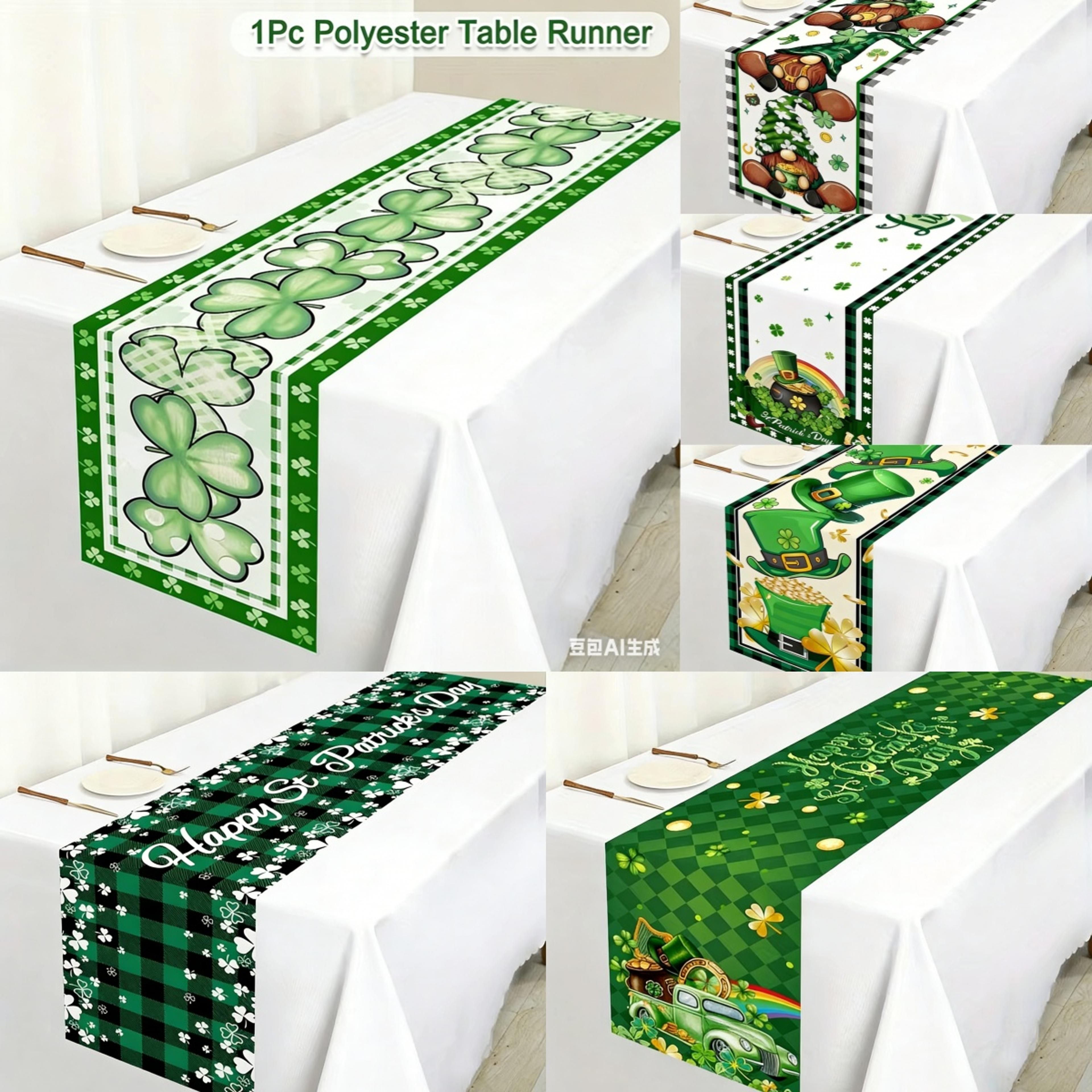 premium green clover st patricks day table runner shamrock table decor for holiday & spring dining