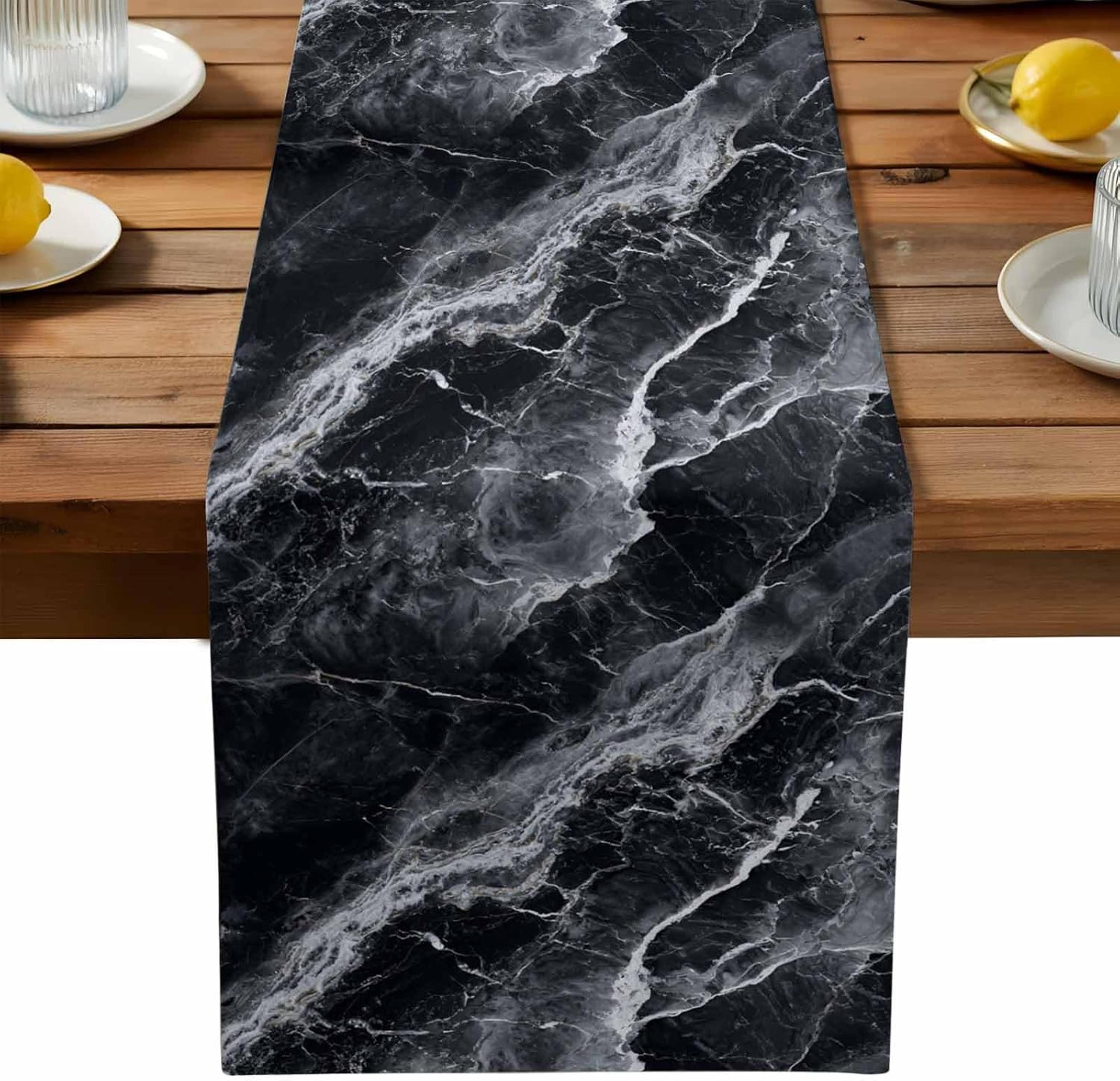gray marble texture washable linen table runner for dining room decor