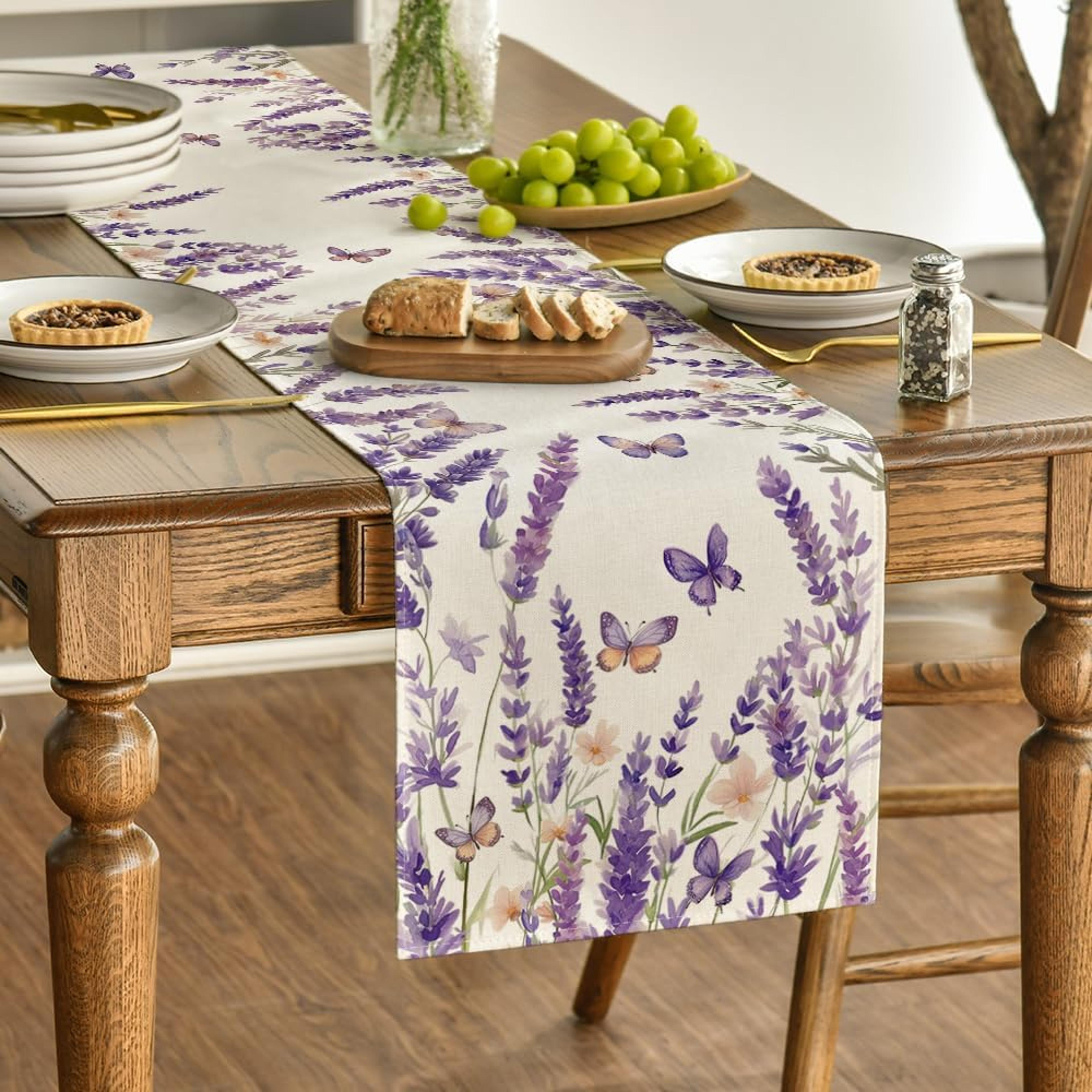 lavender blossom farmhouse lavender table runner reusable floral dining & wedding farmhouse table runner
