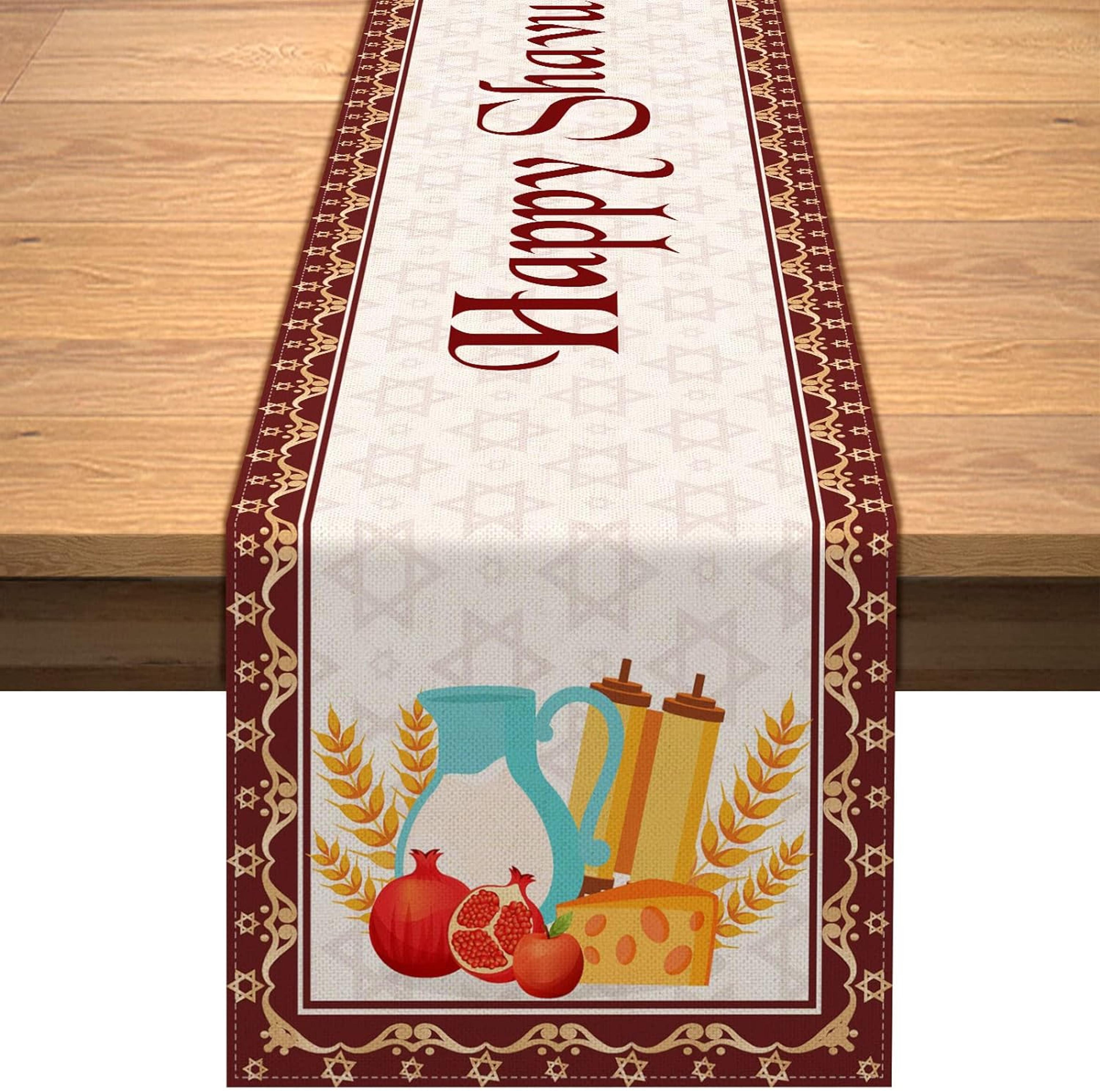 rustic linen holiday table runner jewish table runner for shavuot table decor