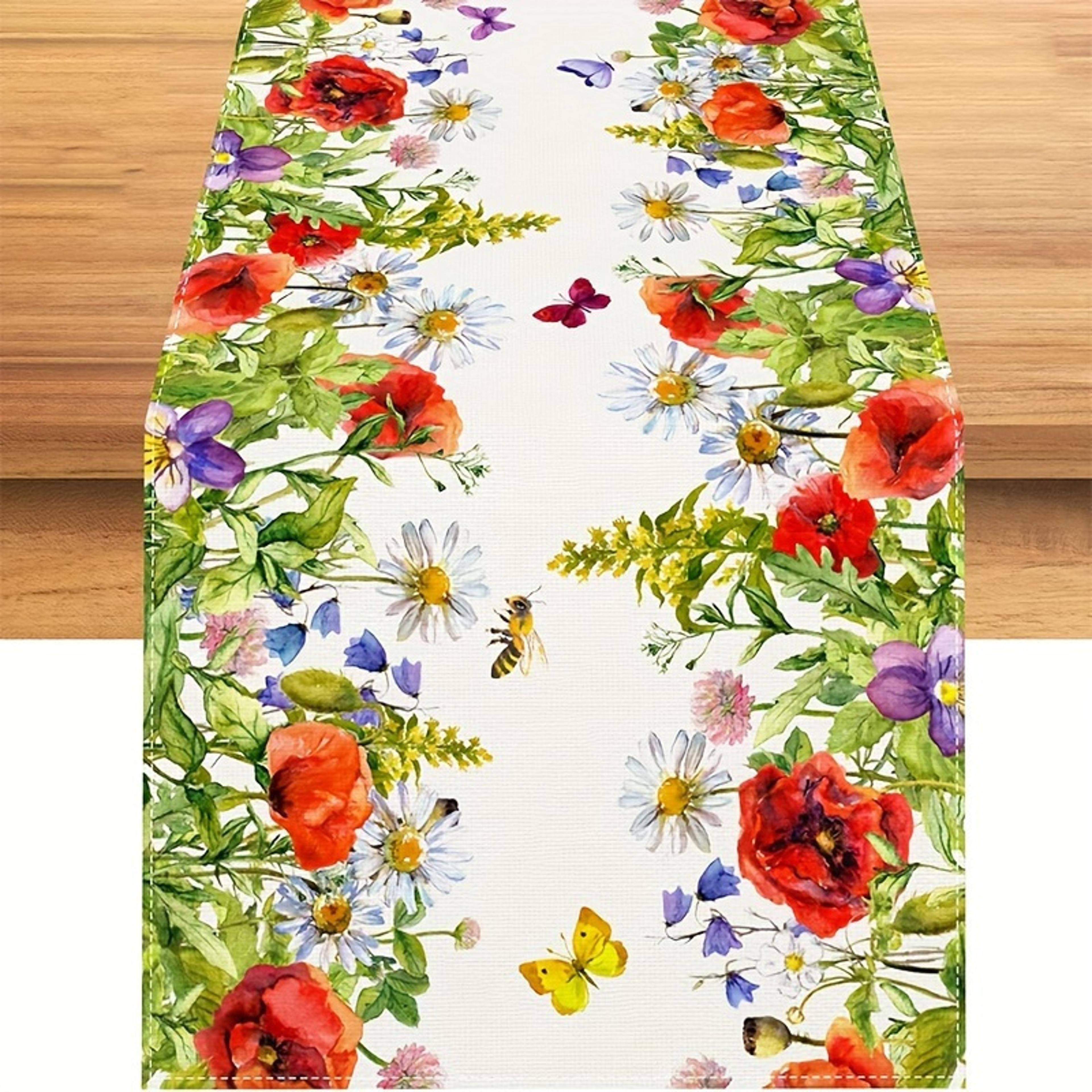 floral tablecloth with butterfly spring design for farmhouse dining decor