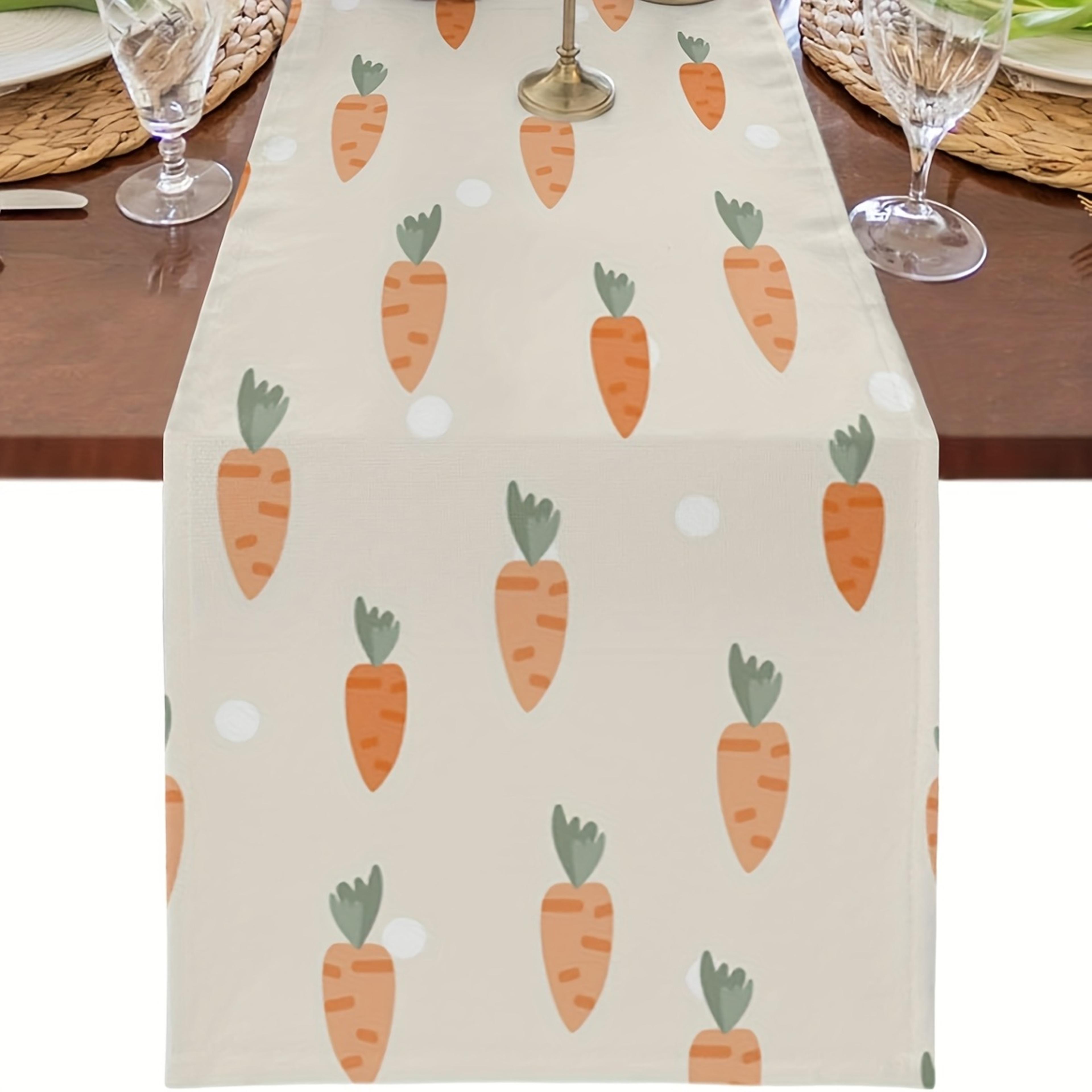 easter table runner with carrot print, farmhouse linen table decor