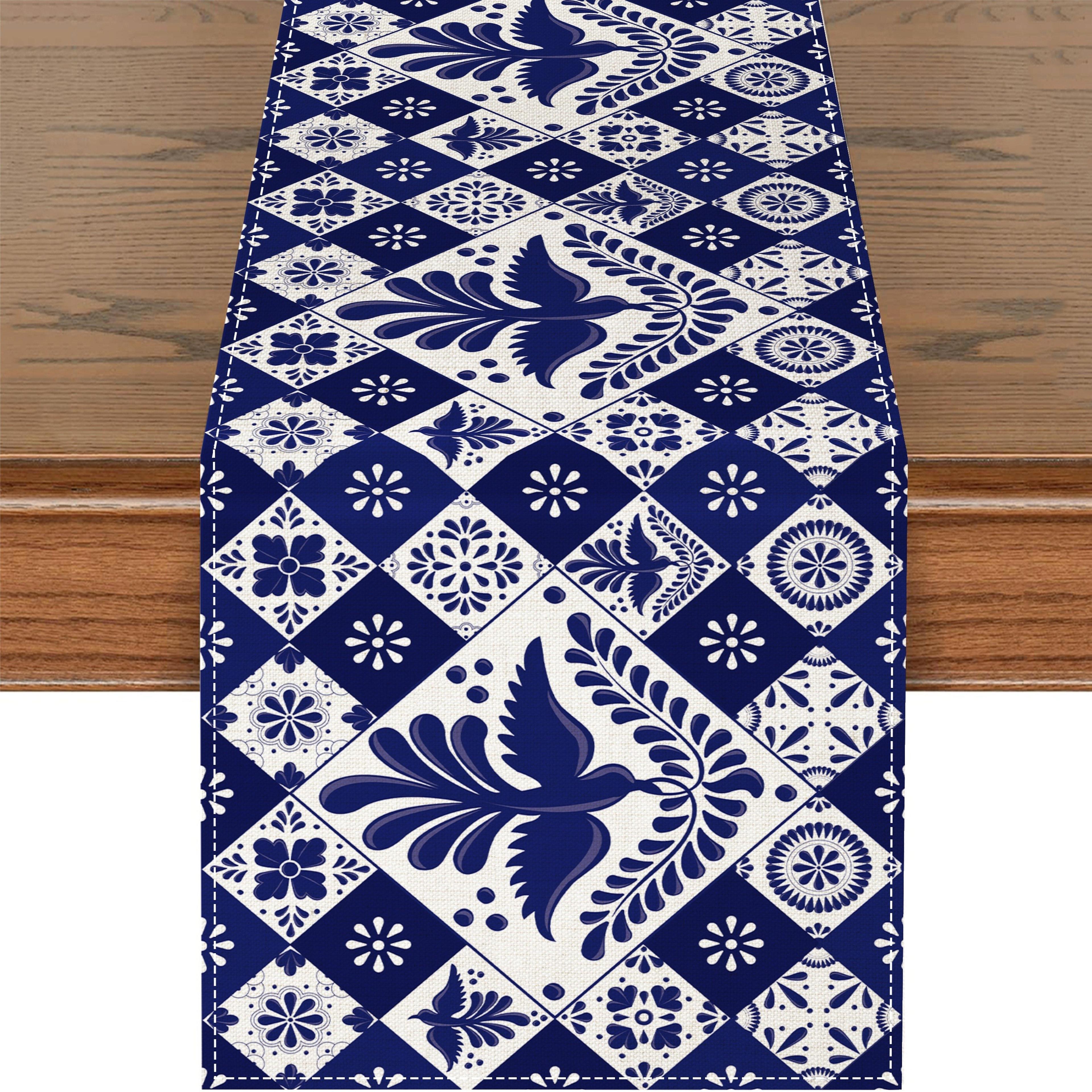 elegant mexican blue patchwork table runner for dining & party decor