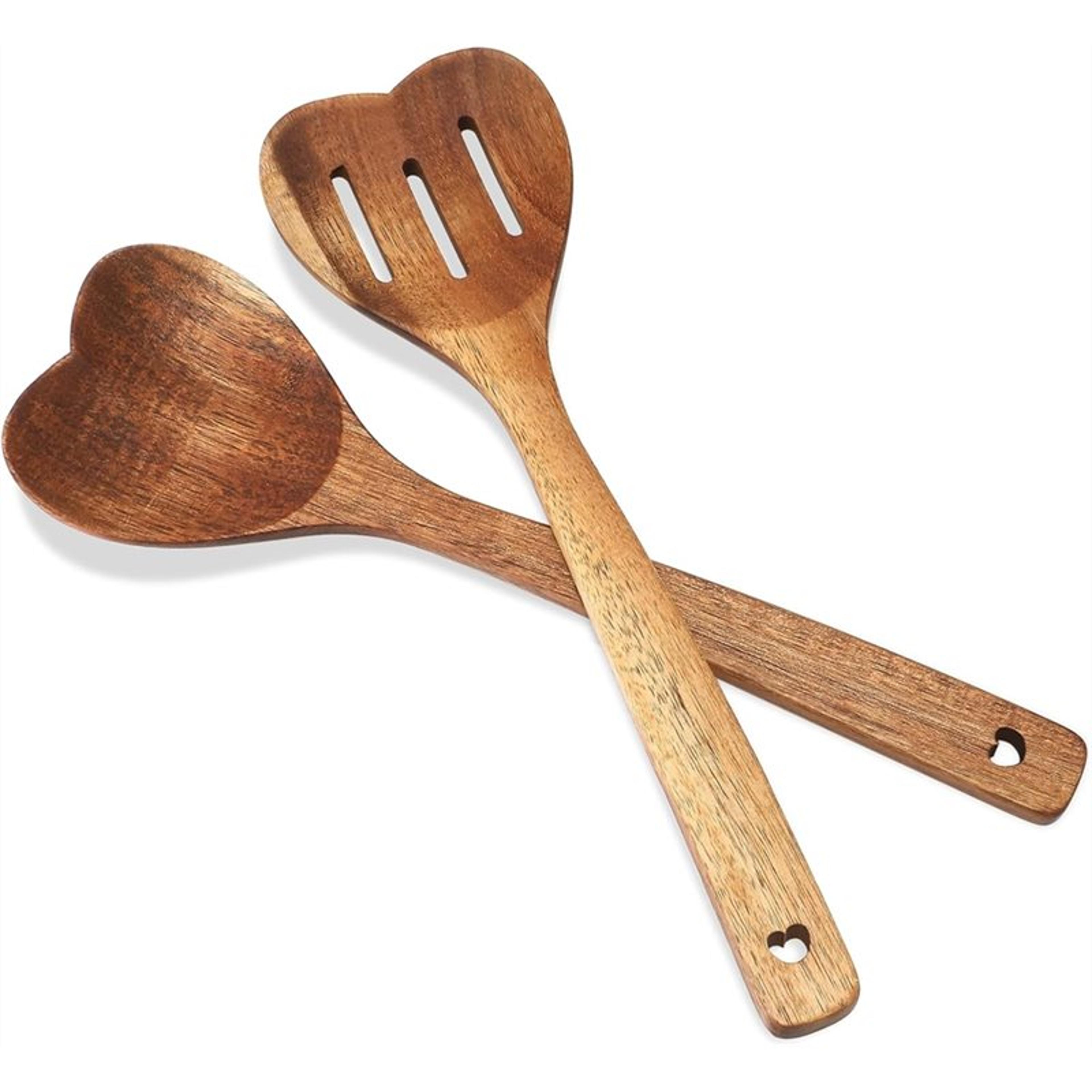 heart shaped wooden spoon set for cooking, long handle kitchen gift