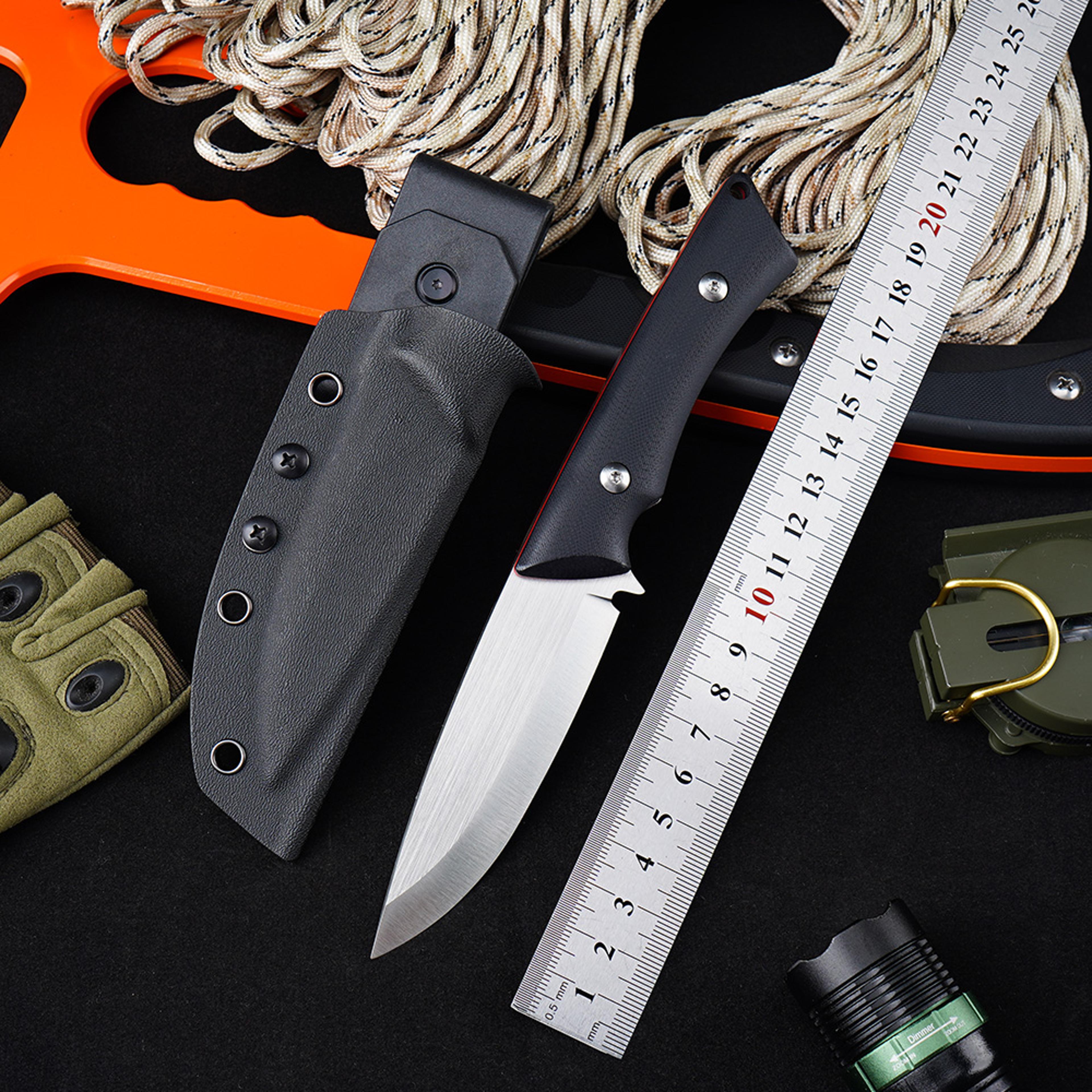 toughguard steel fixed blade neck knife with handle & kydex sheath