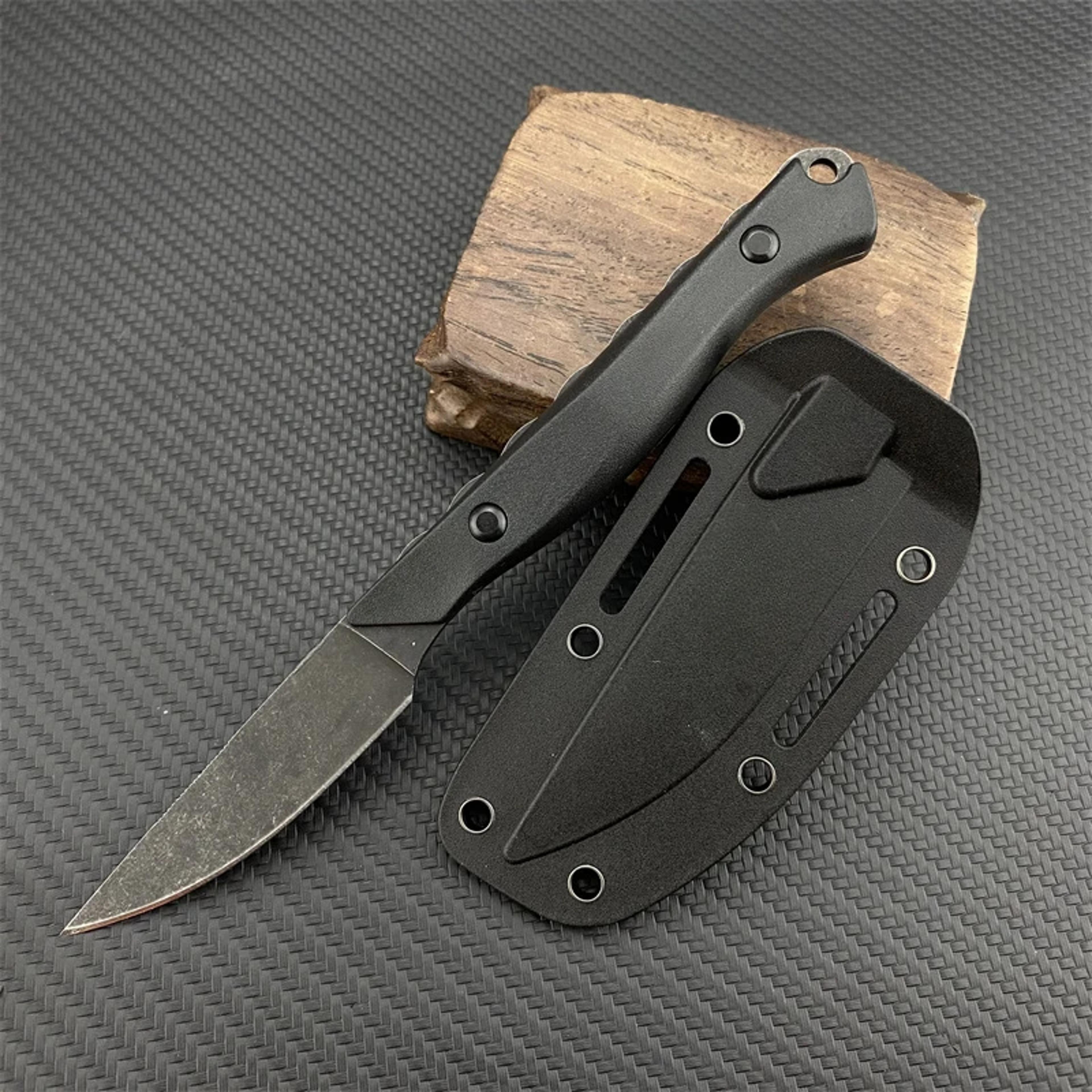 compact fixed blade knife with boltaron sheath for camping and fishing