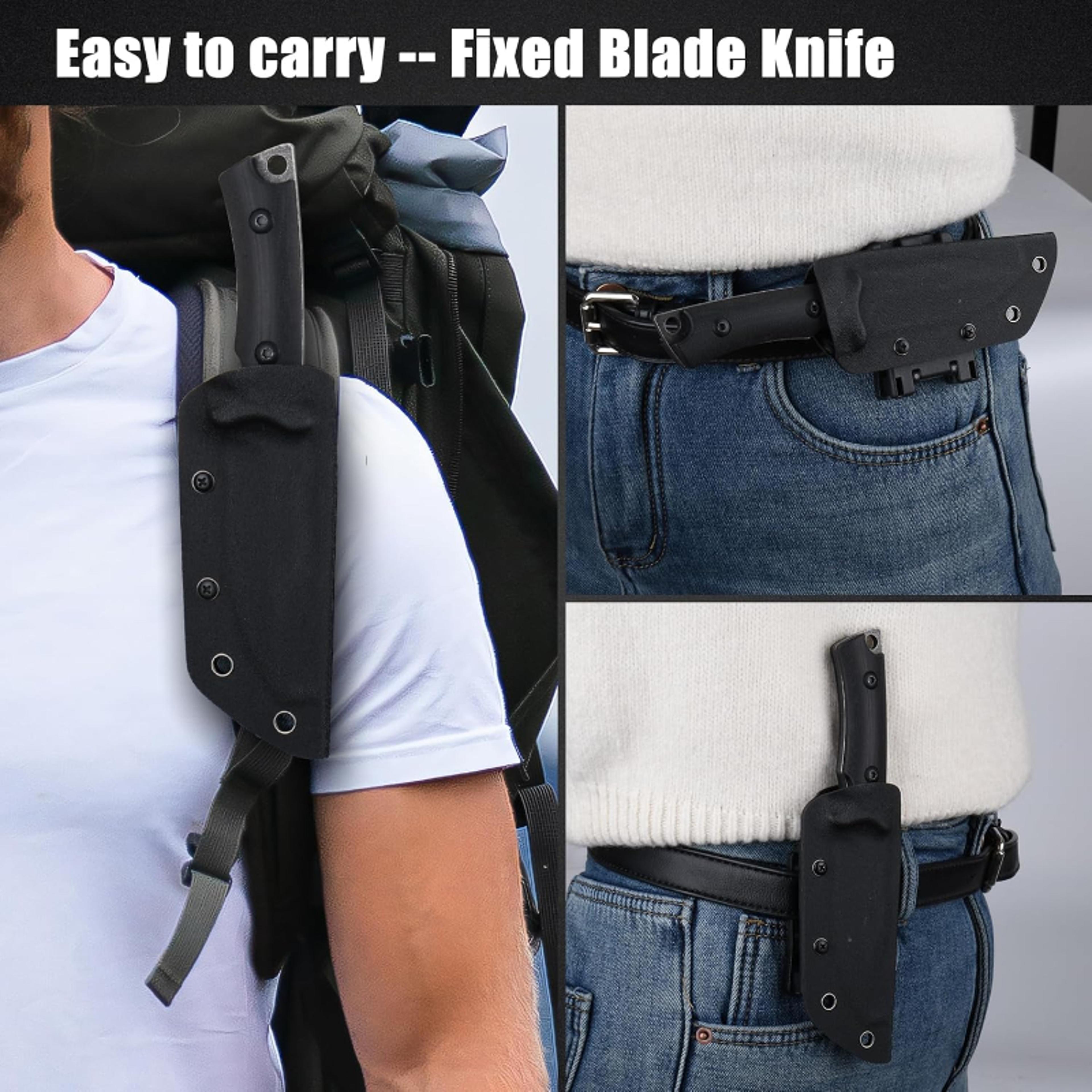 portable fixed blade camping knife with stainless steel blade, handle & scabbard